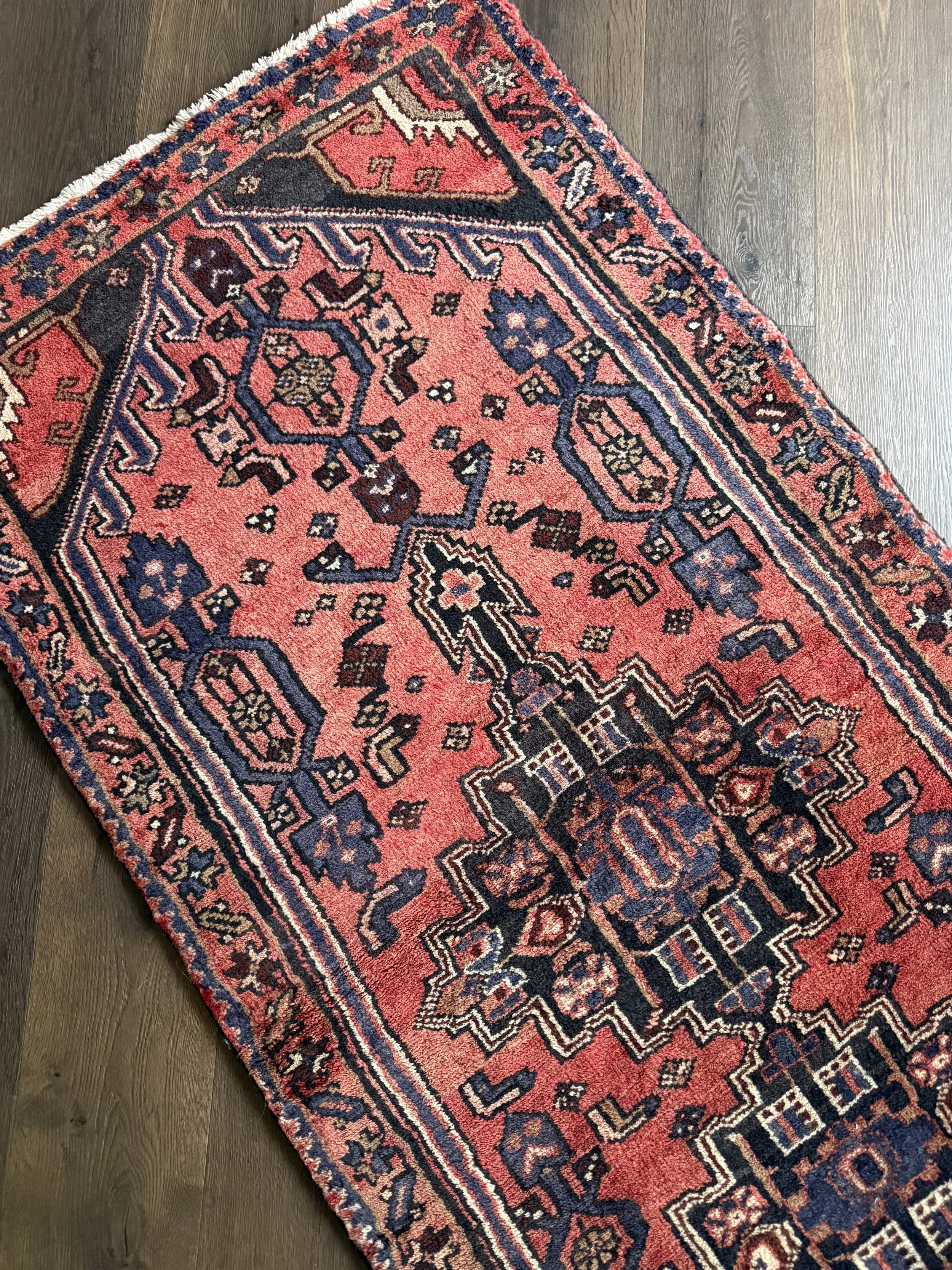Vintage 2'11" x 8'7" Cranberry Persian Wool Runner Rug