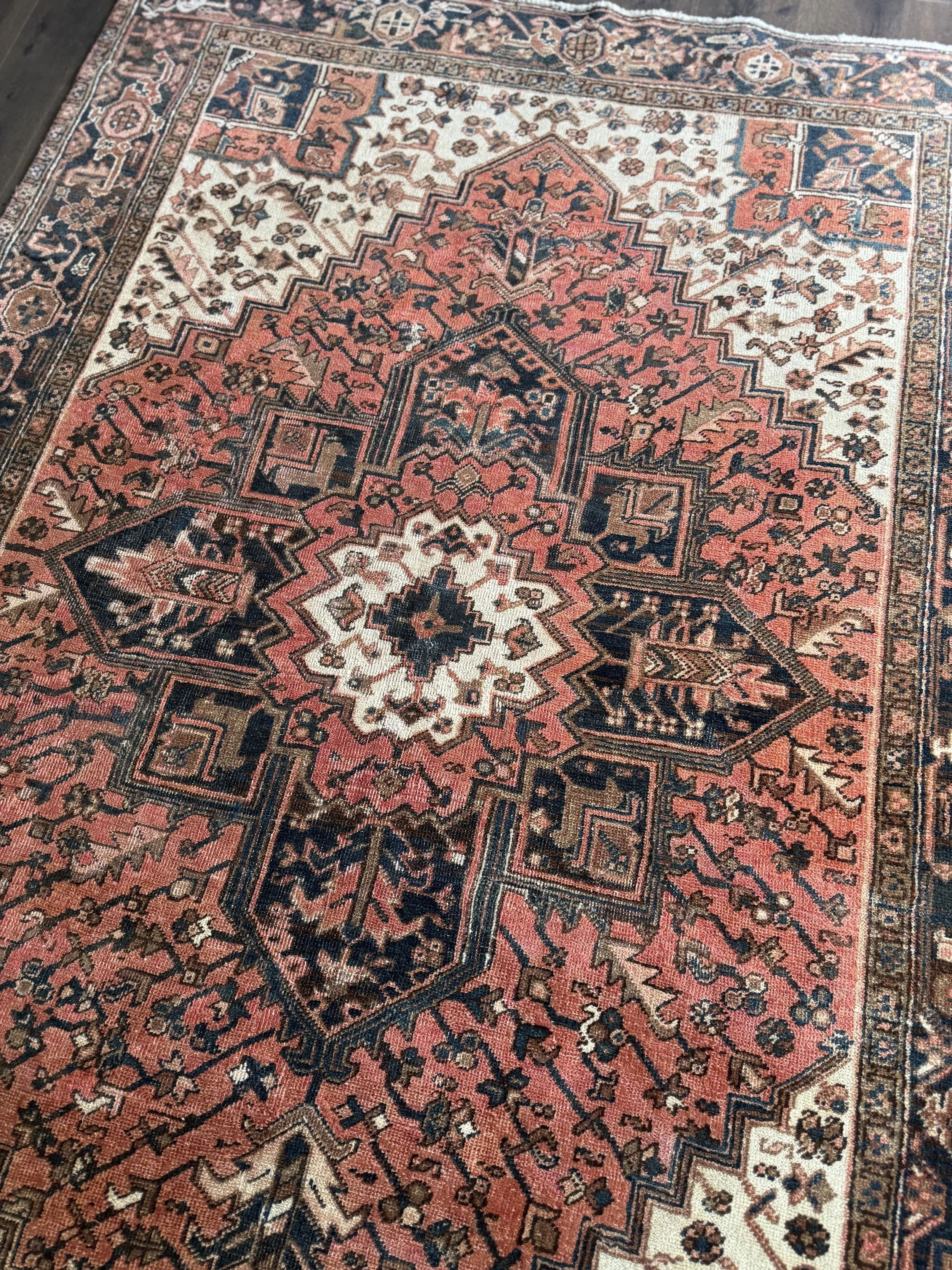 Vintage 6'4" x 9' Terracotta Persian Heriz Wool Area Rug