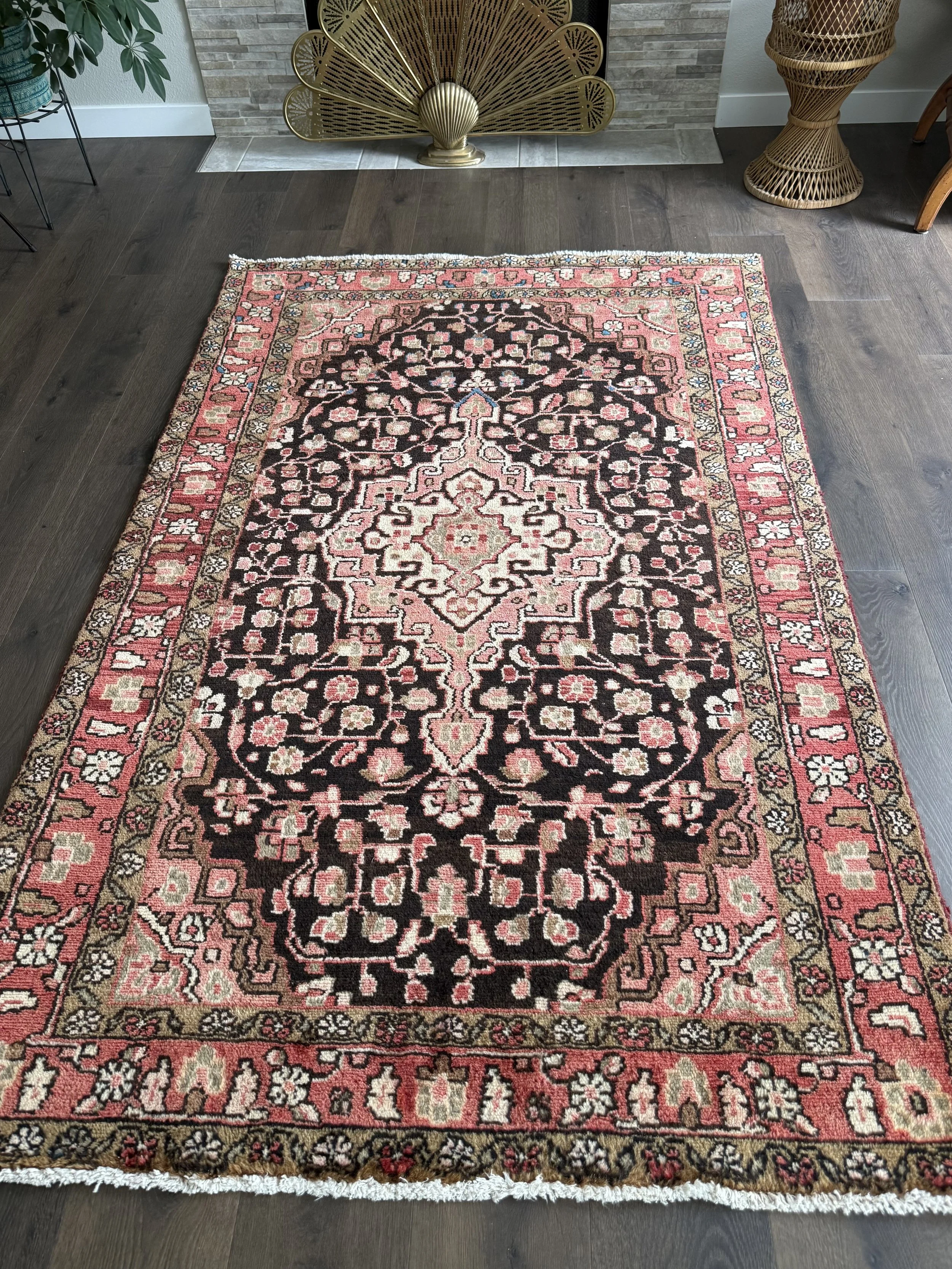 Vintage 4’4” x 6'10" Moody Persian Wool Rug