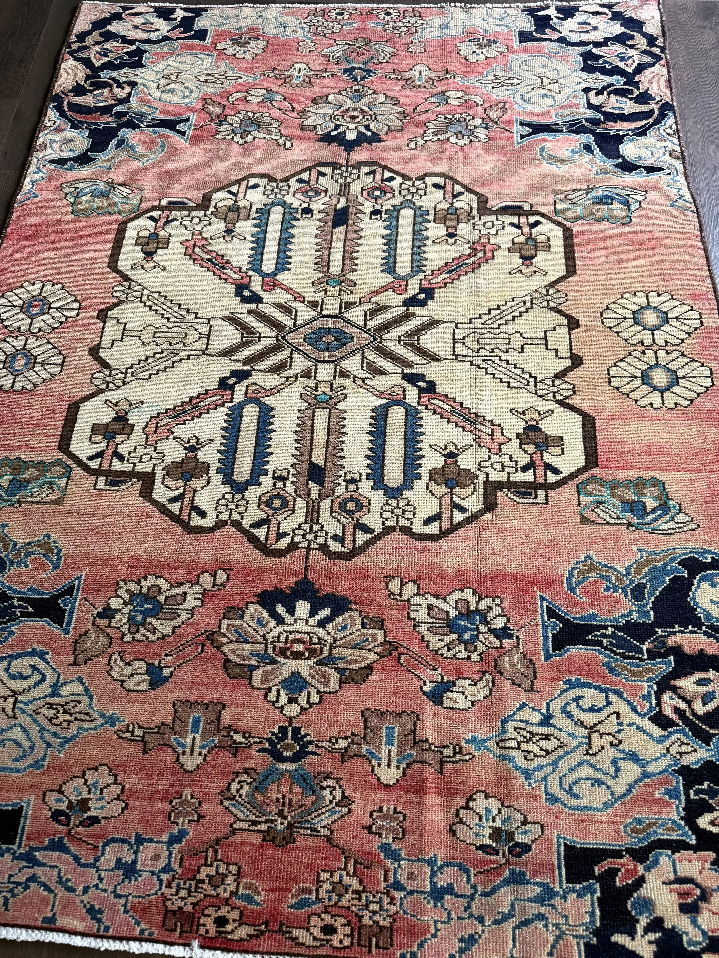 Vintage 5' x 6'7" Botanical Persian Wool Rug