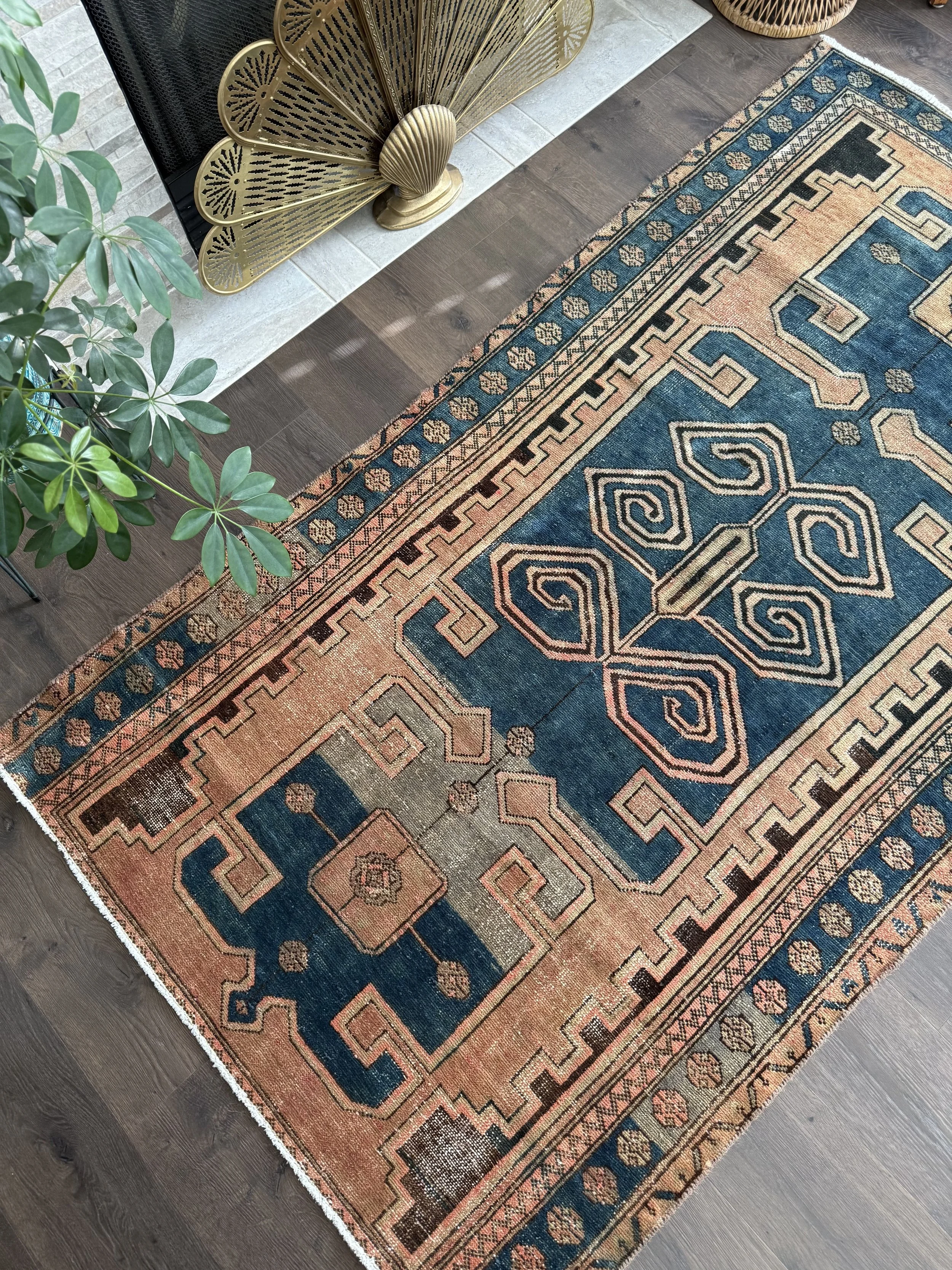 Vintage 4’3” x 7’2” Labyrinth Persian Wool Rug