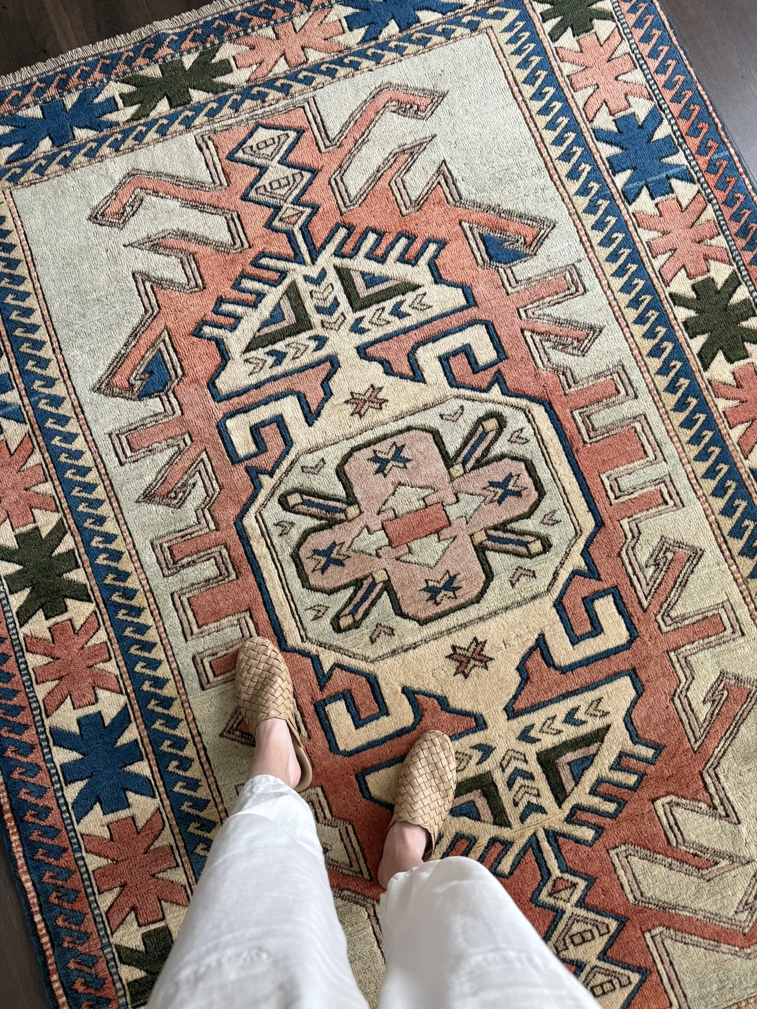 Vintage 5’7” x 7’7” Coral Tribal Turkish Wool Area Rug