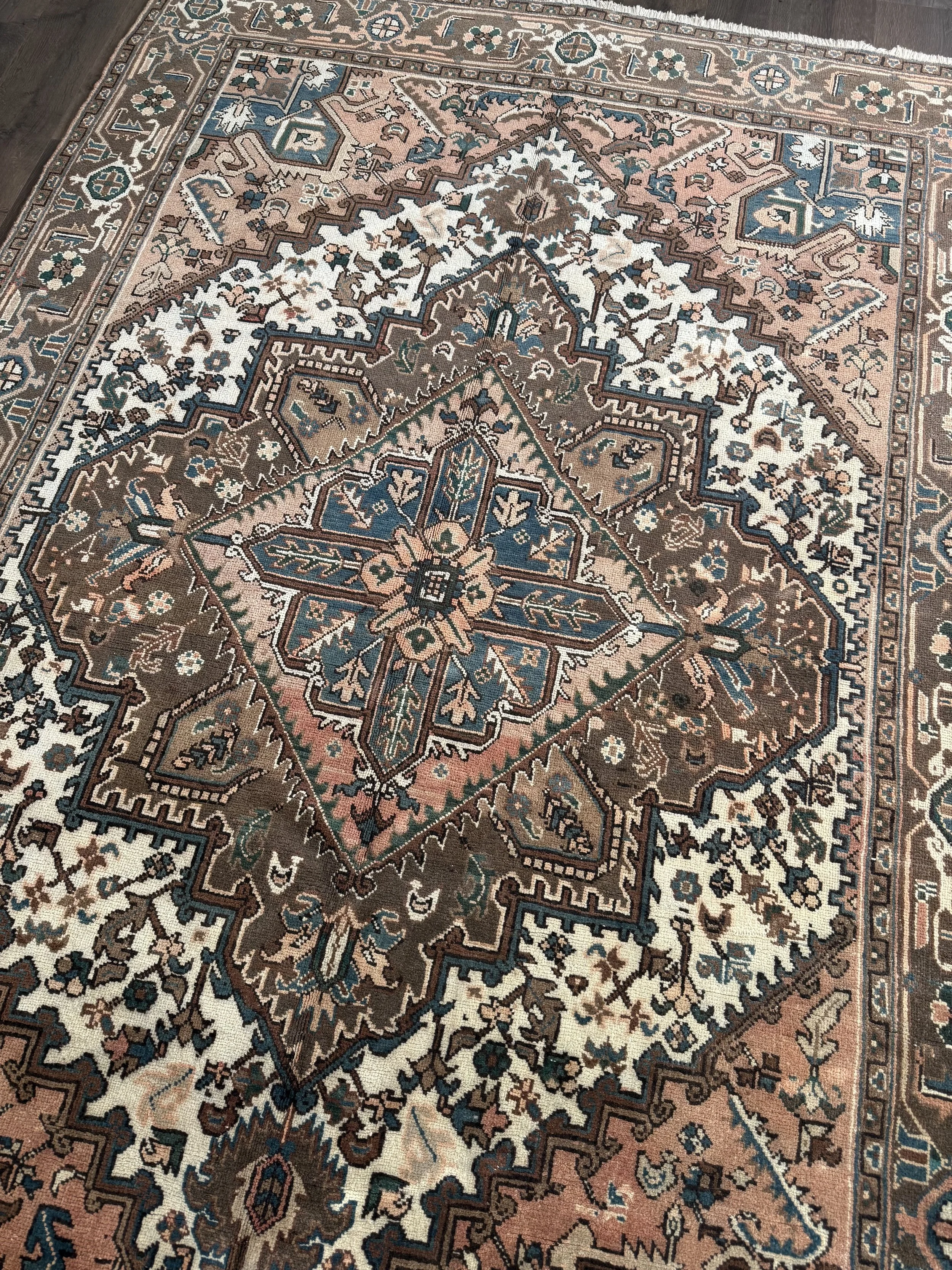 Vintage 7' x 10' Earthy Terracotta Persian Heriz Wool Area Rug