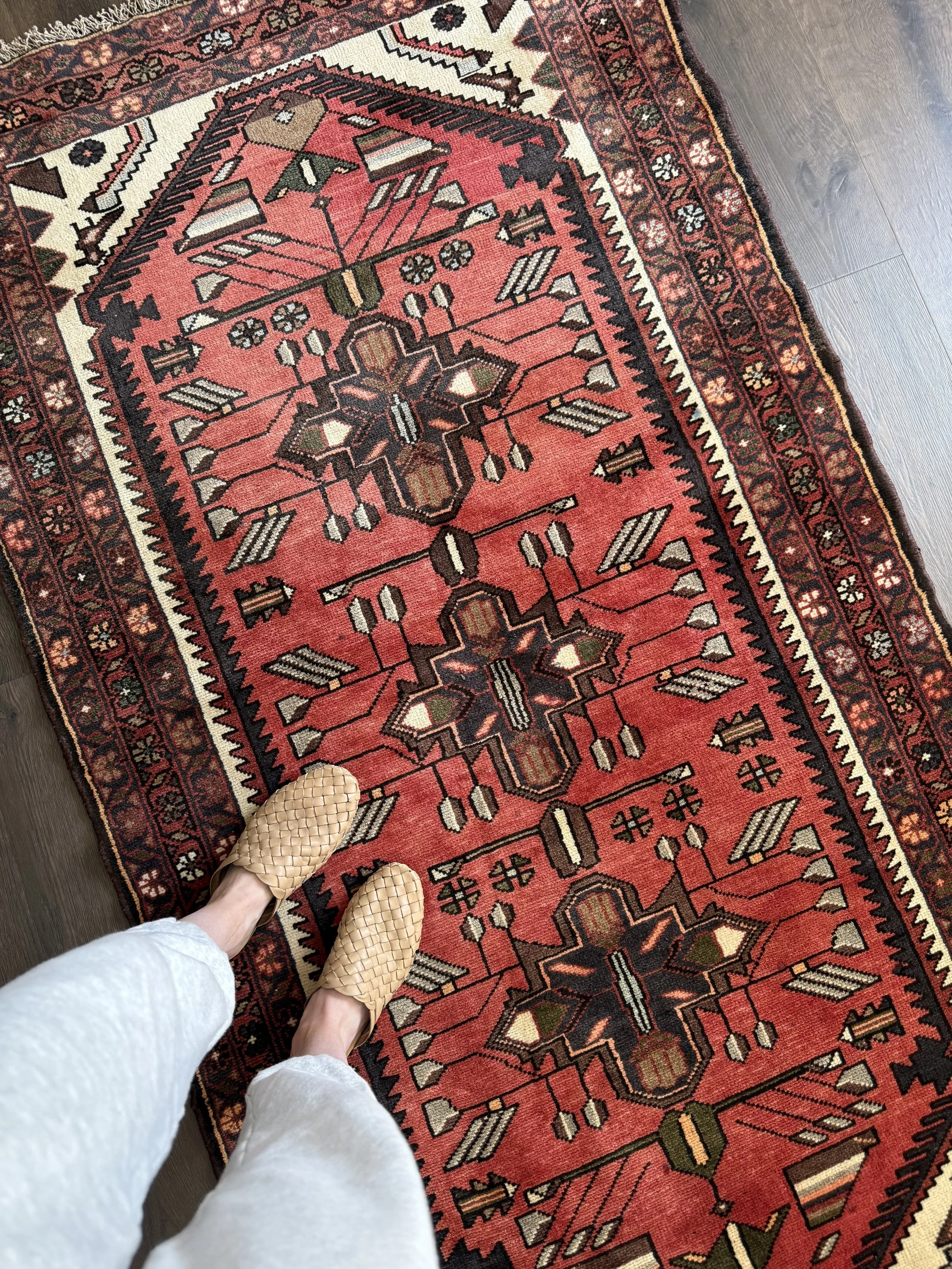 Vintage 3'6" x 6'5" Coral Tribal Persian Wool Area Rug