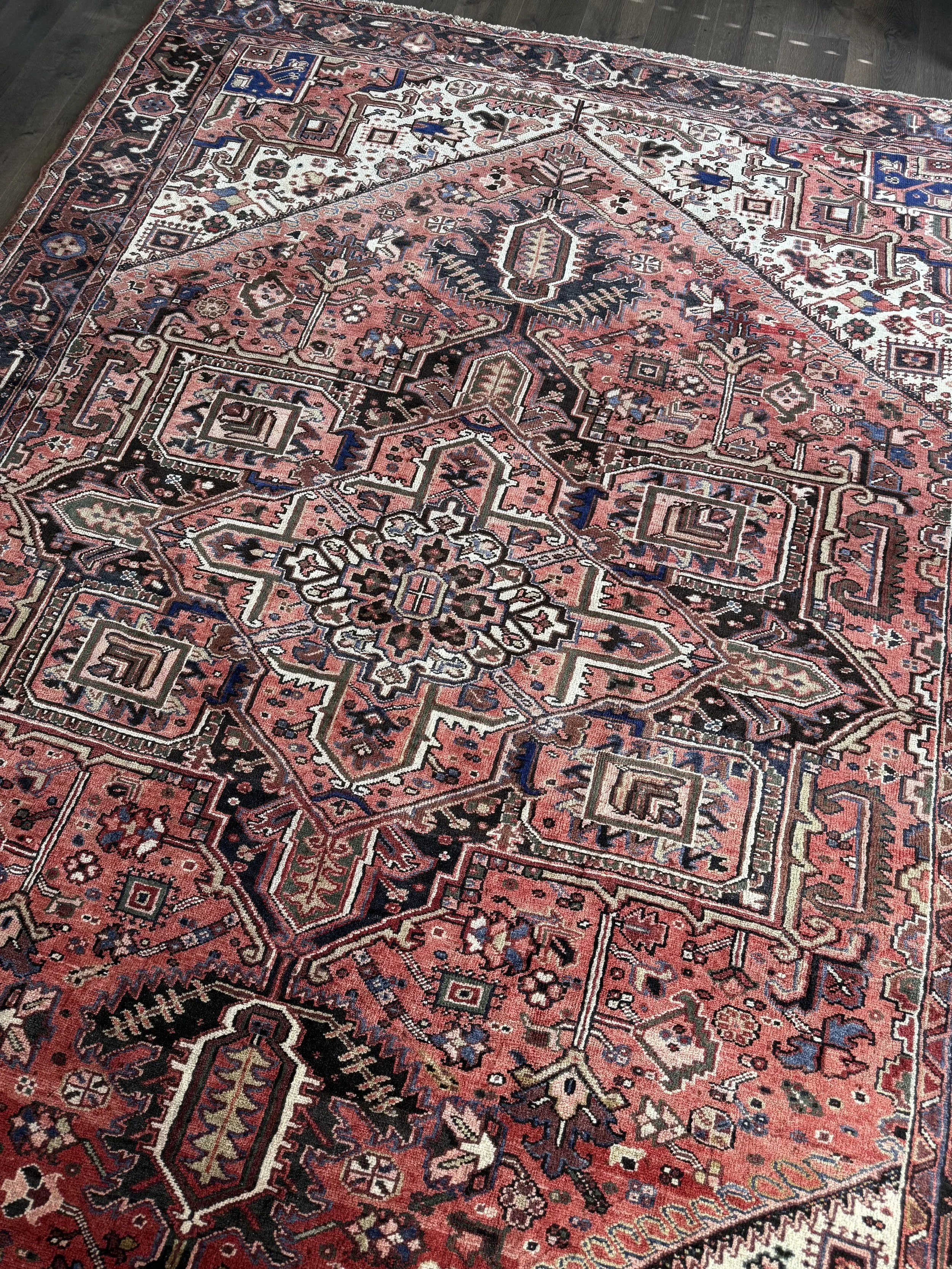 Vintage 9' x 12'4" Moody Persian Heriz Wool Area Rug