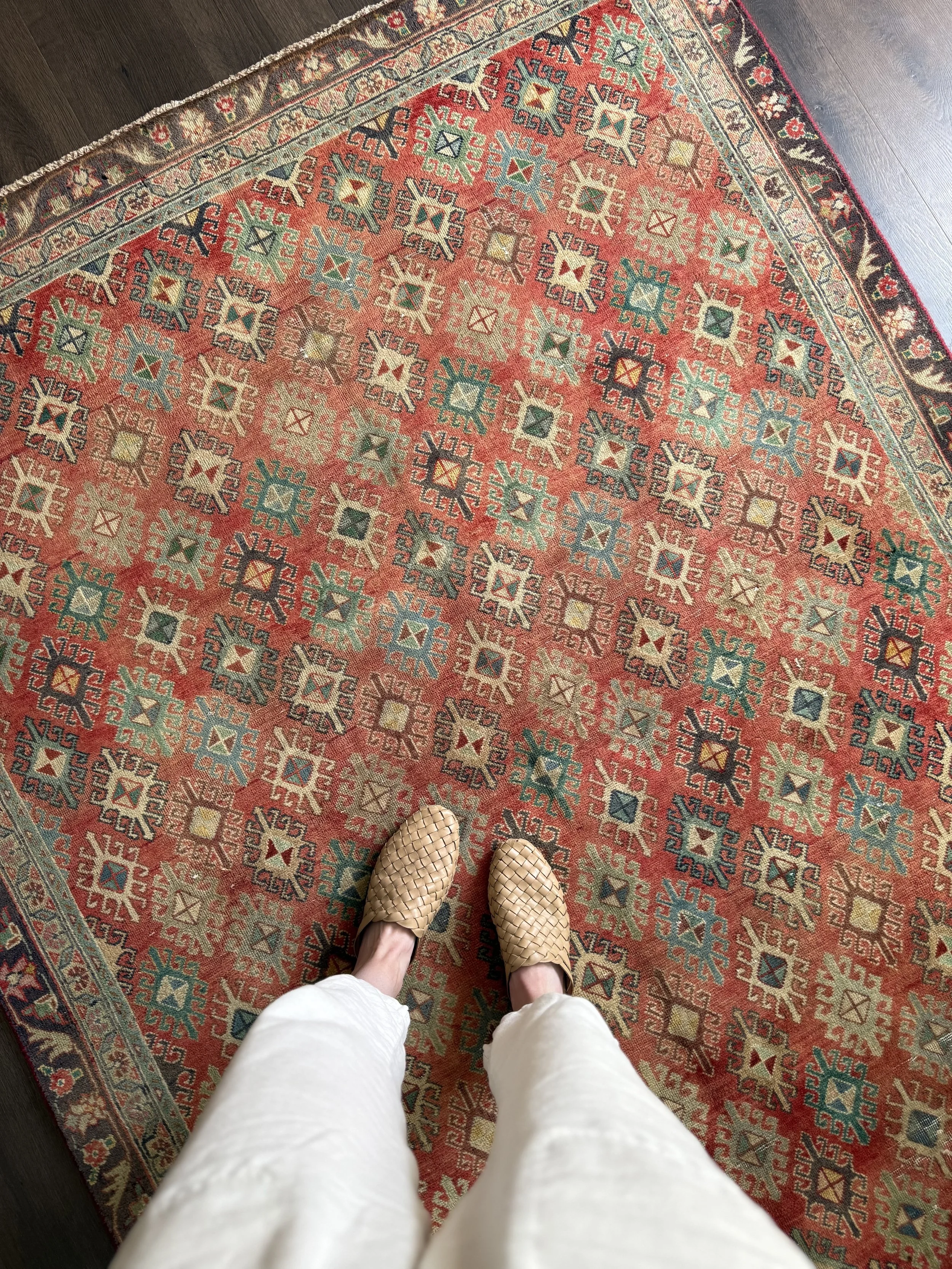 Vintage 5' x 7' Terracotta Lattice Persian Wool Area Rug