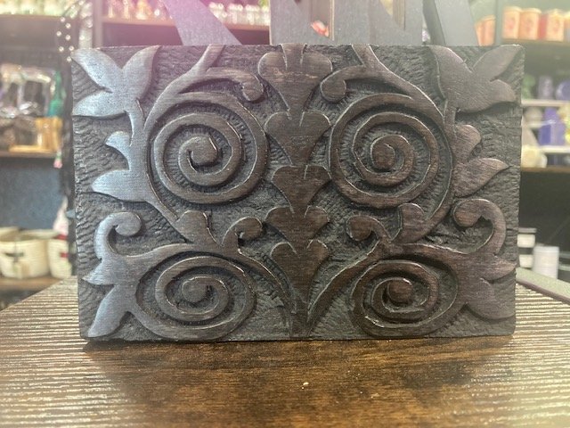 Black Spiral Carved Wooden Box 5x7"