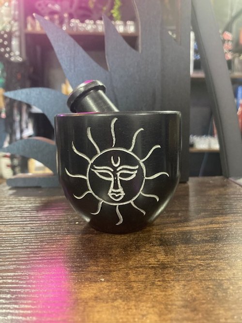Sun Carved Soapstone Mortar Pestle