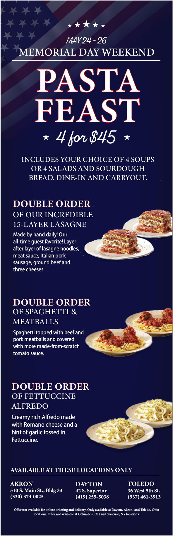 Memorial Day — Spaghetti Warehouse
