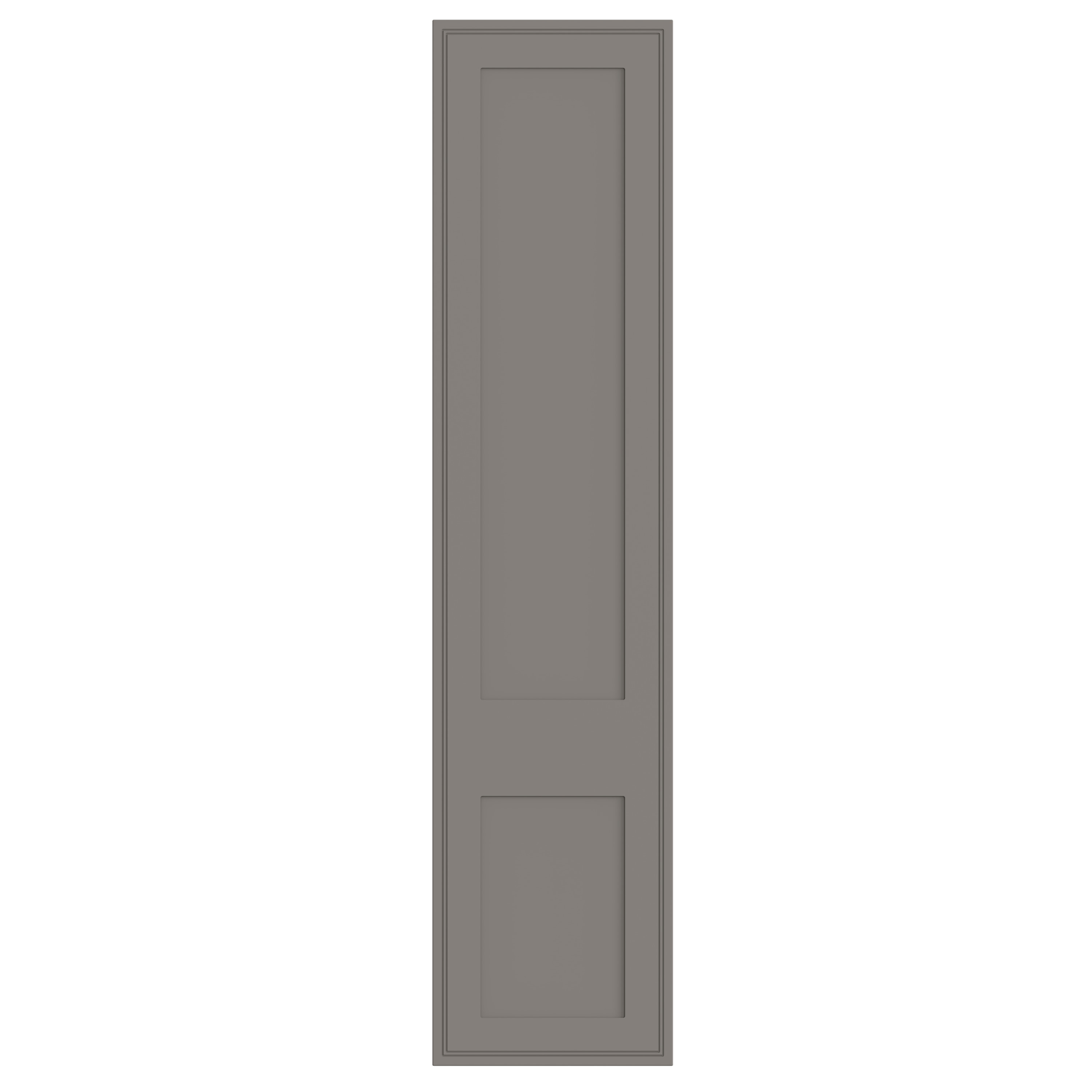 Gray vertical door with three rectangular panels.