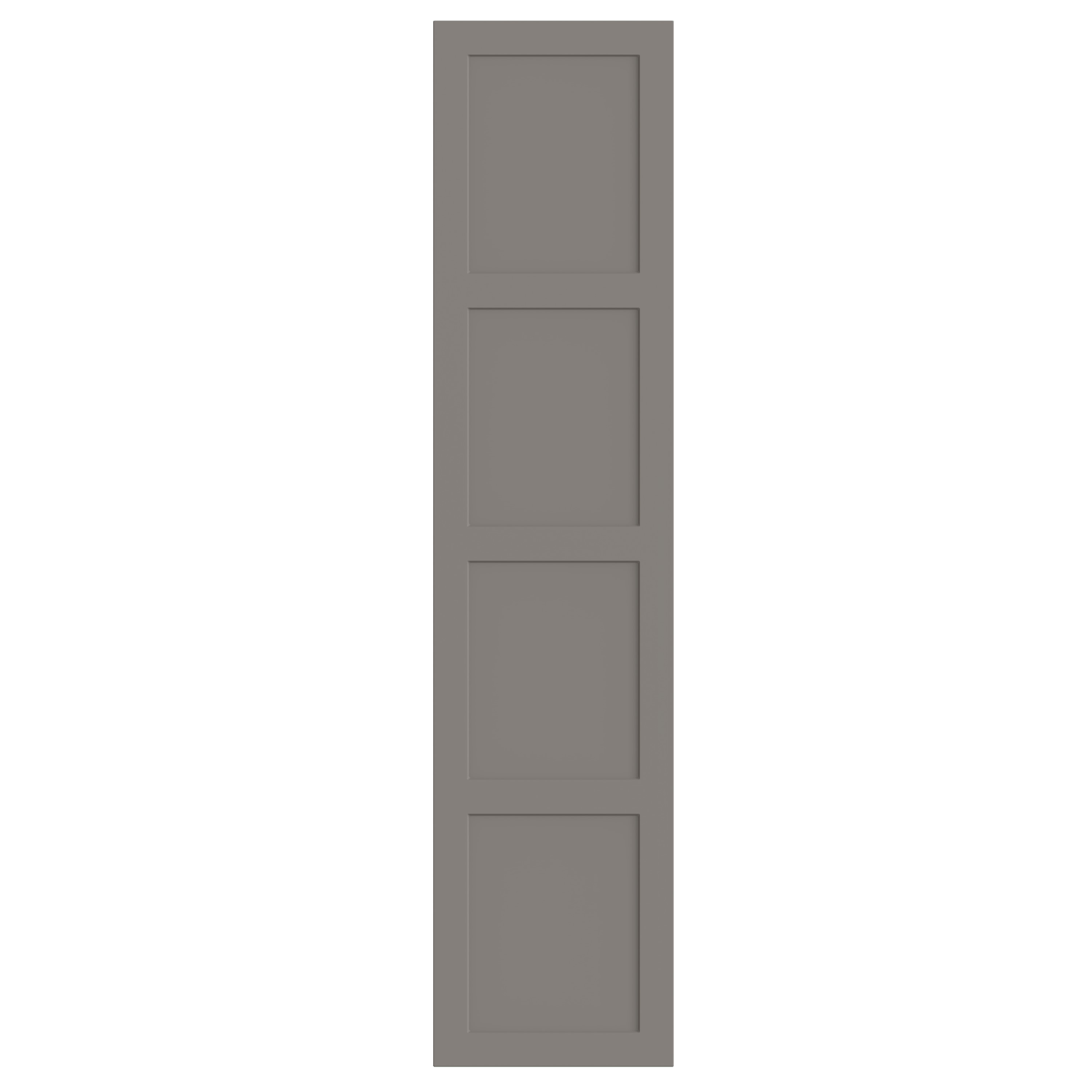 A tall gray cabinet with four evenly spaced rectangular panels