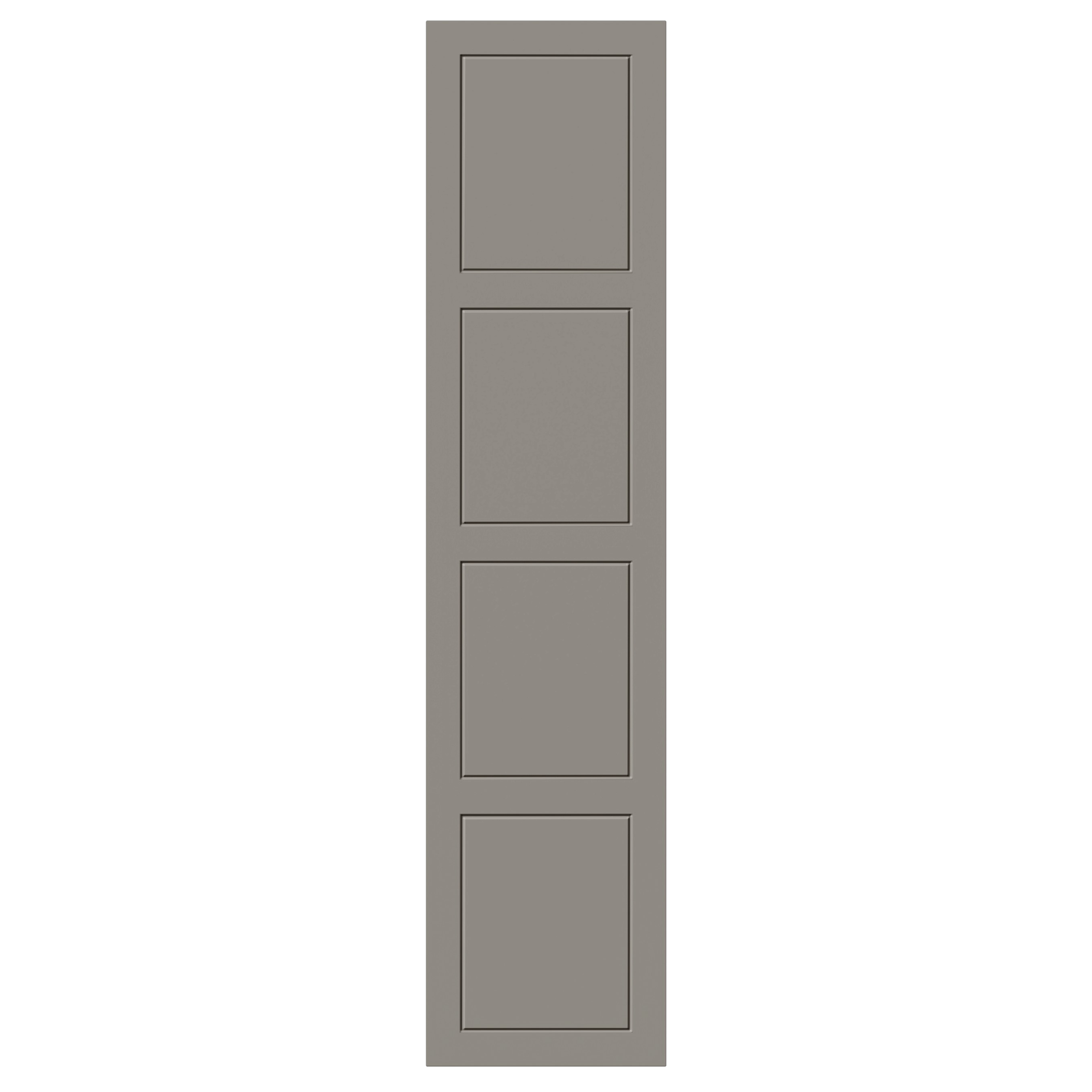 A color illustration of a gray, four-panel door with simple rectangular panels.