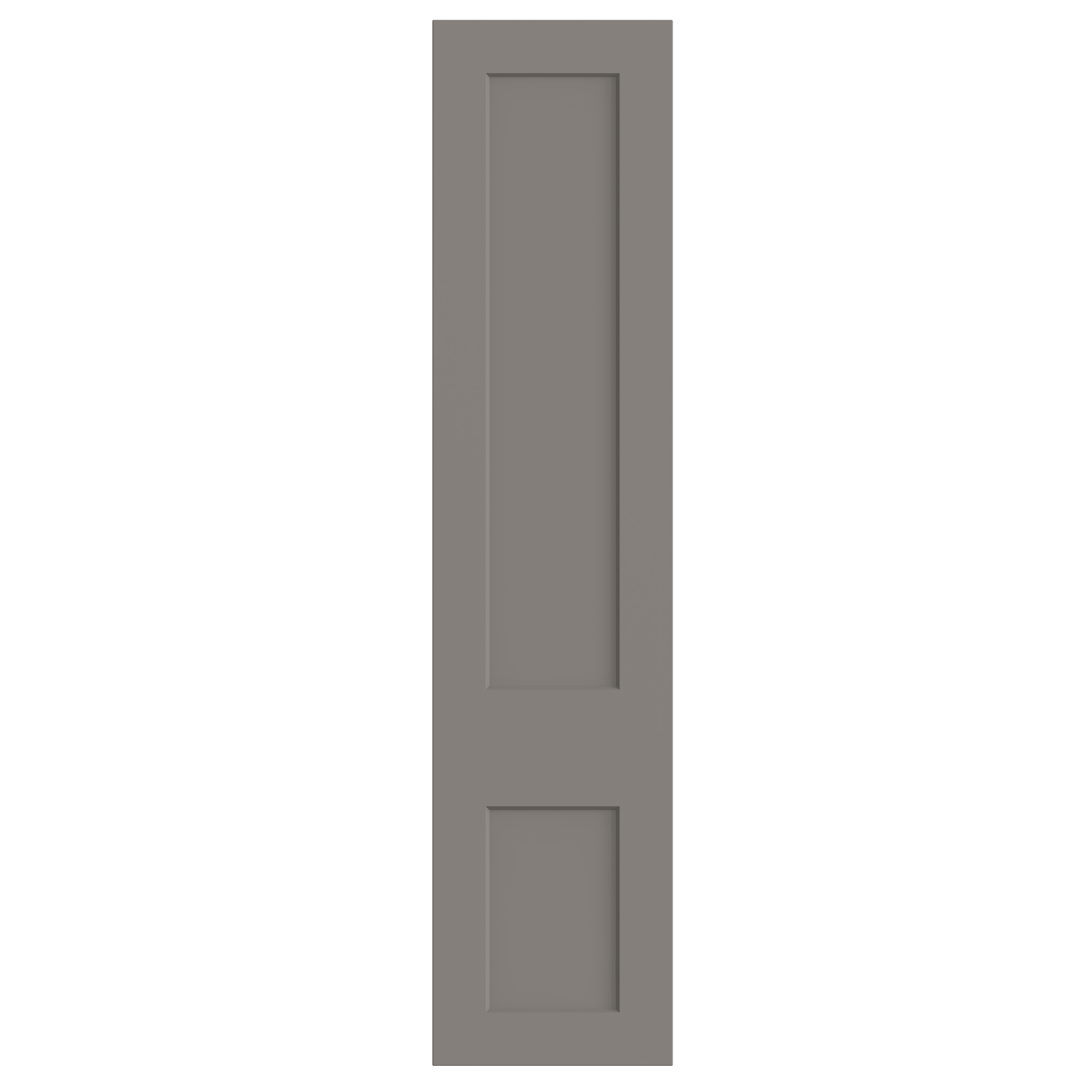 Gray interior door with rectangular panels.