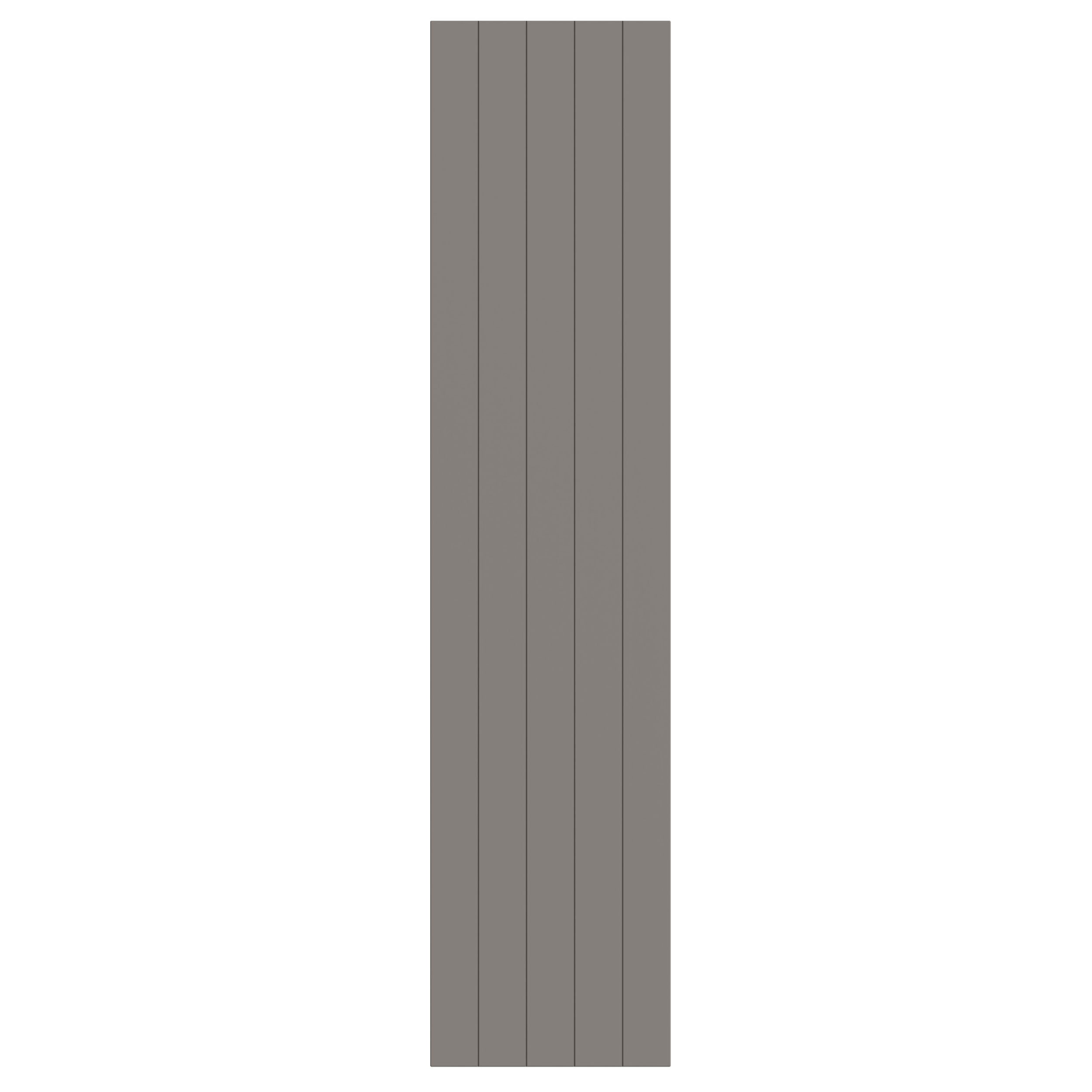 A vertical gray wood-paneled surface, possibly a door or wall paneling.