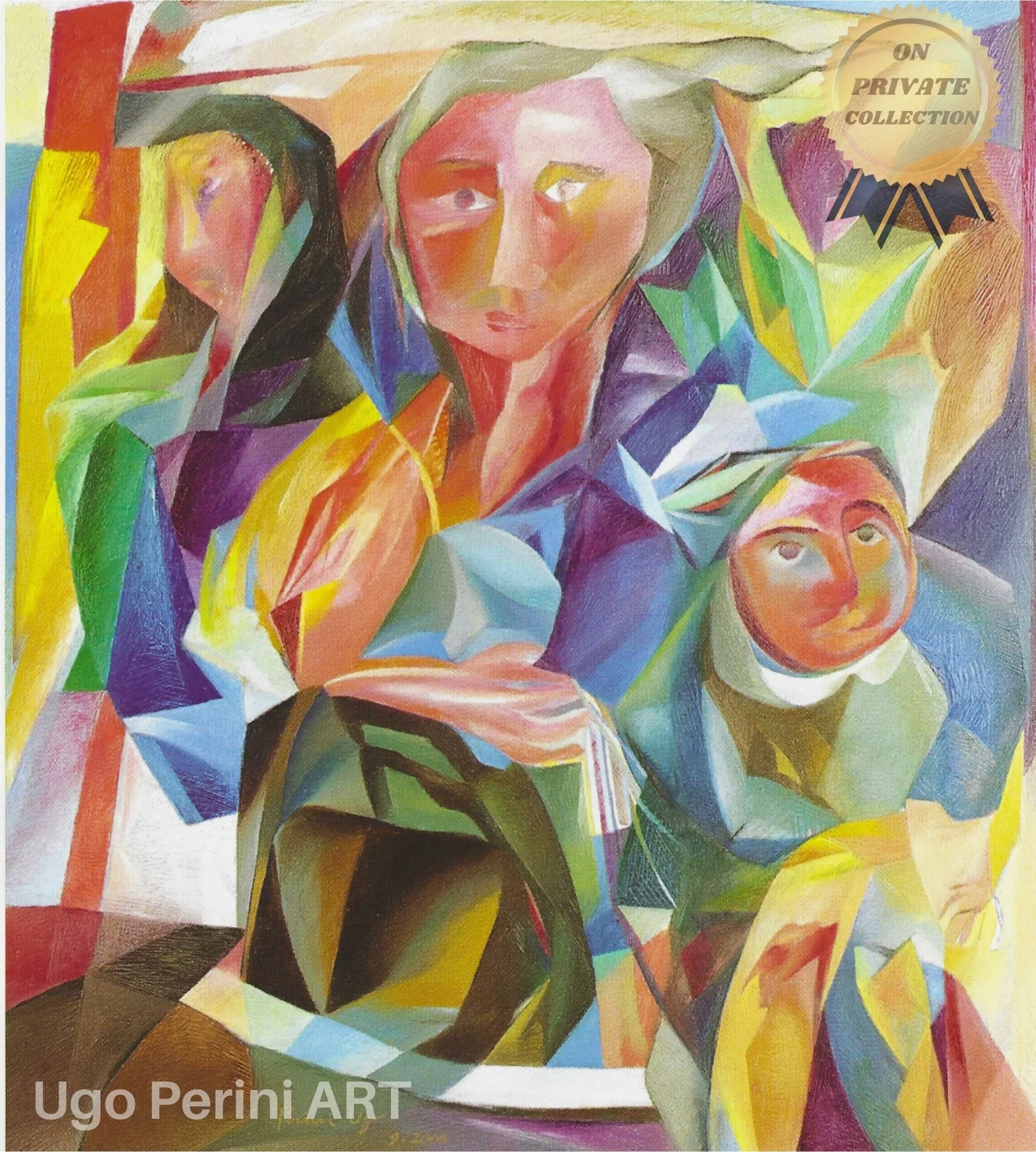 Donne in Viaggio vividly portrays women in transit, their forms and colors embodying strength, unity, and the transformative nature of collective journeys.