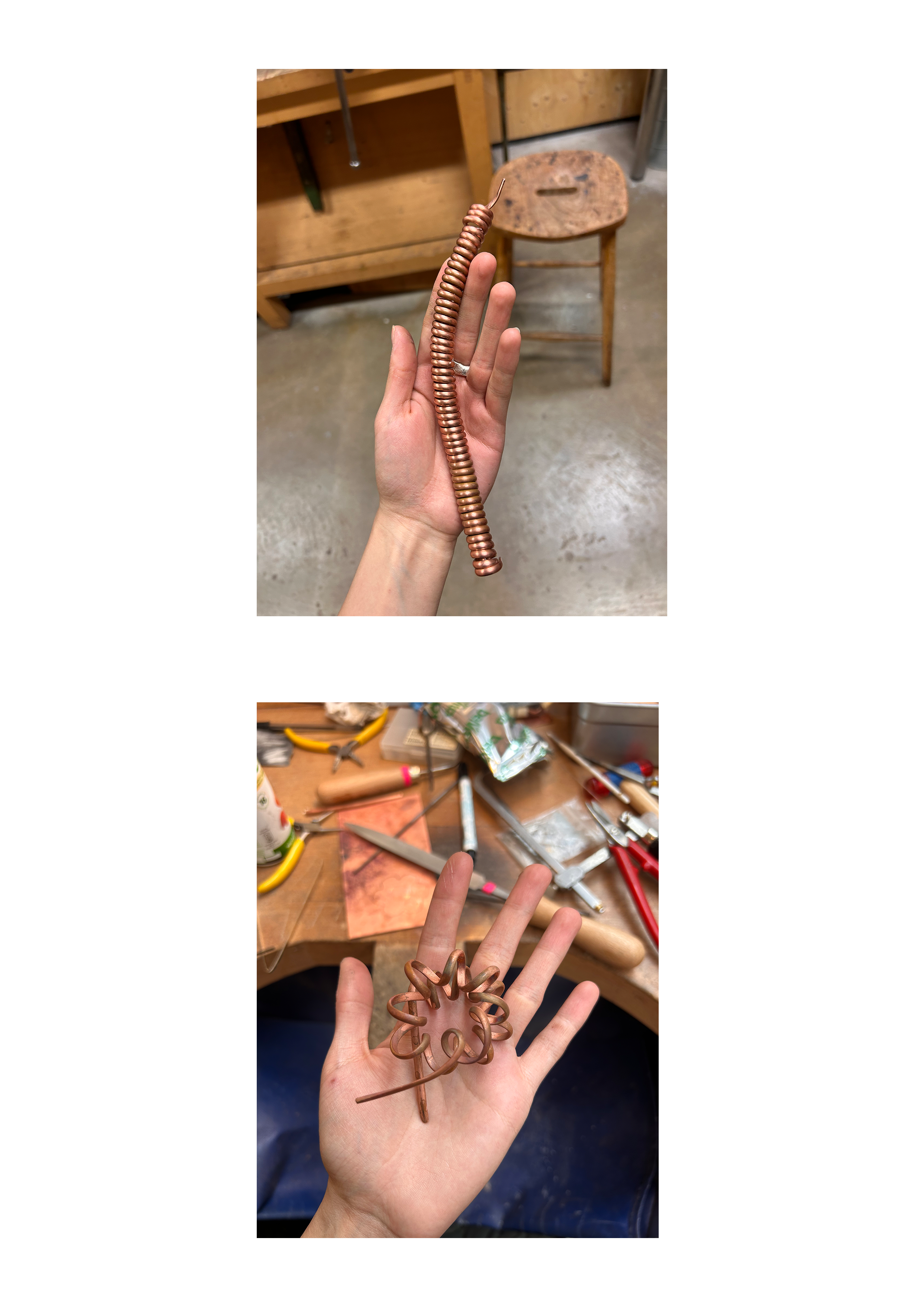 Bending copper wire inti 'D' shape to replicate the 'Telephone' visual. 