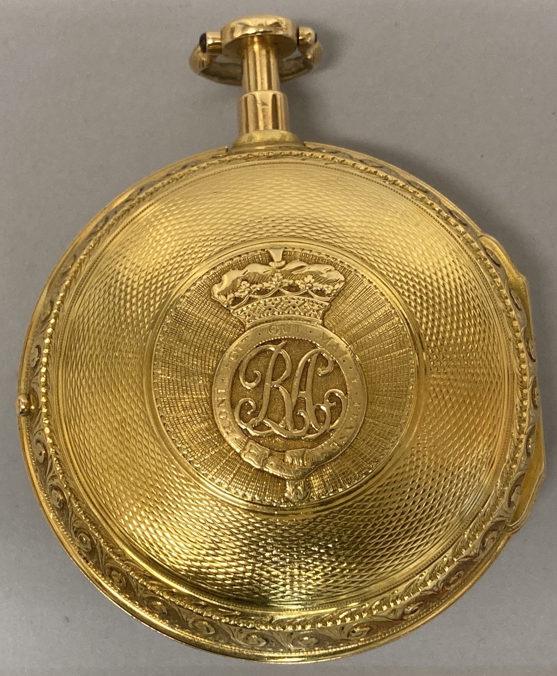 The back of the case, chased and engraved with the Garter & Coronet of the Duke of Richmond, and the monogram RA
