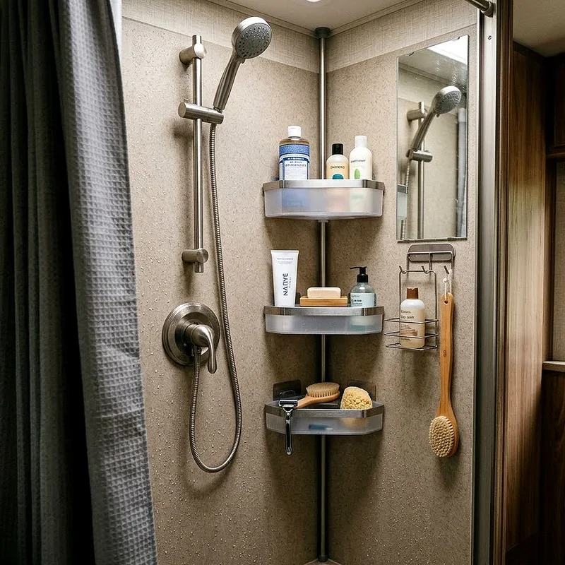 15 RV Shower Storage Ideas to Keep Your Bathroom Tidy