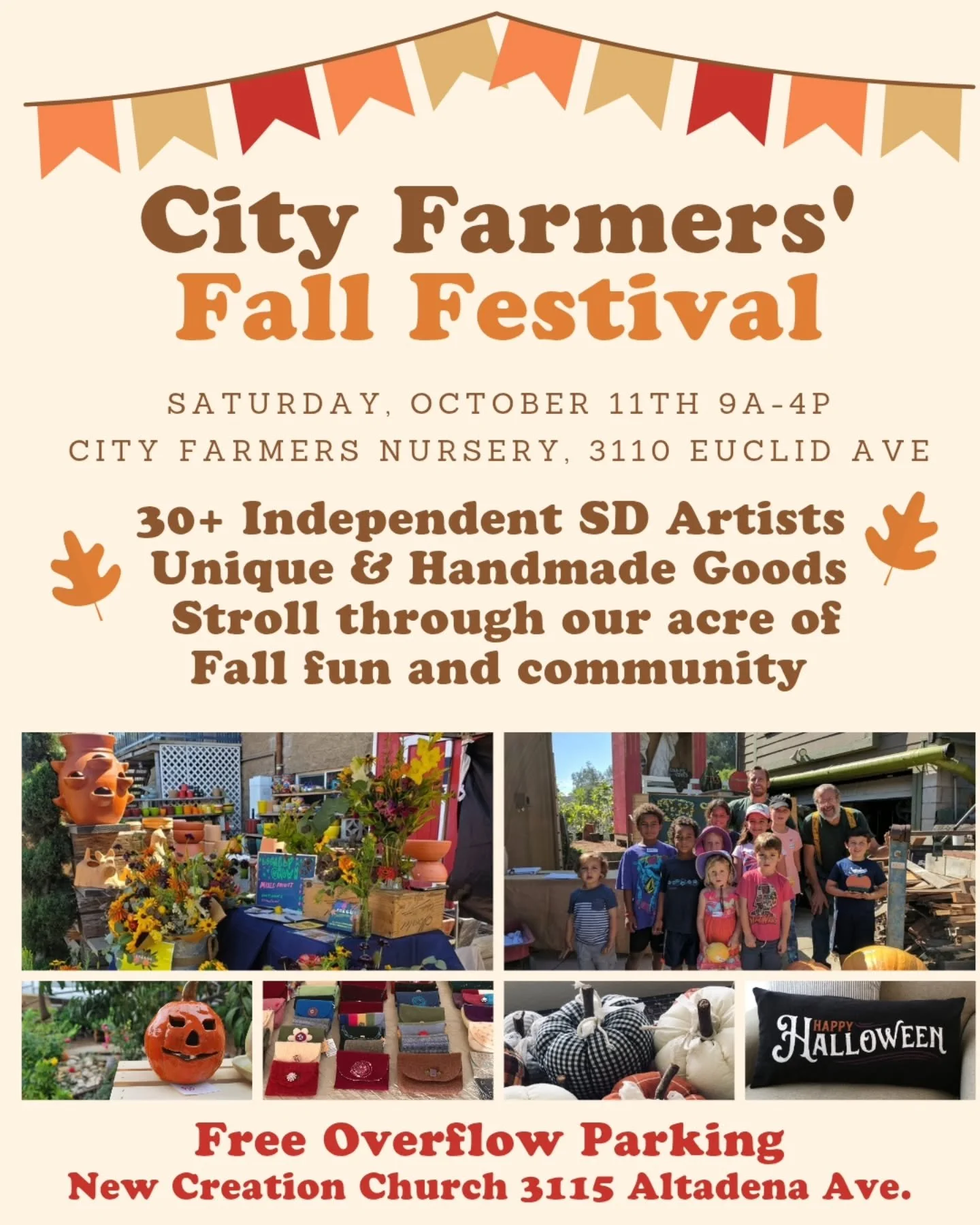 Saturday 🍂🎃

Our Fall Harvest Festival is back and we can&rsquo;t wait to see all of your smiling faces as our grounds transform for the day! 🧶🌿

Send this invite to your fall friends
 🍂 Saturday, October 11th 🍂 
🕰️ 9a-4p
📍 City Farmers Nurse