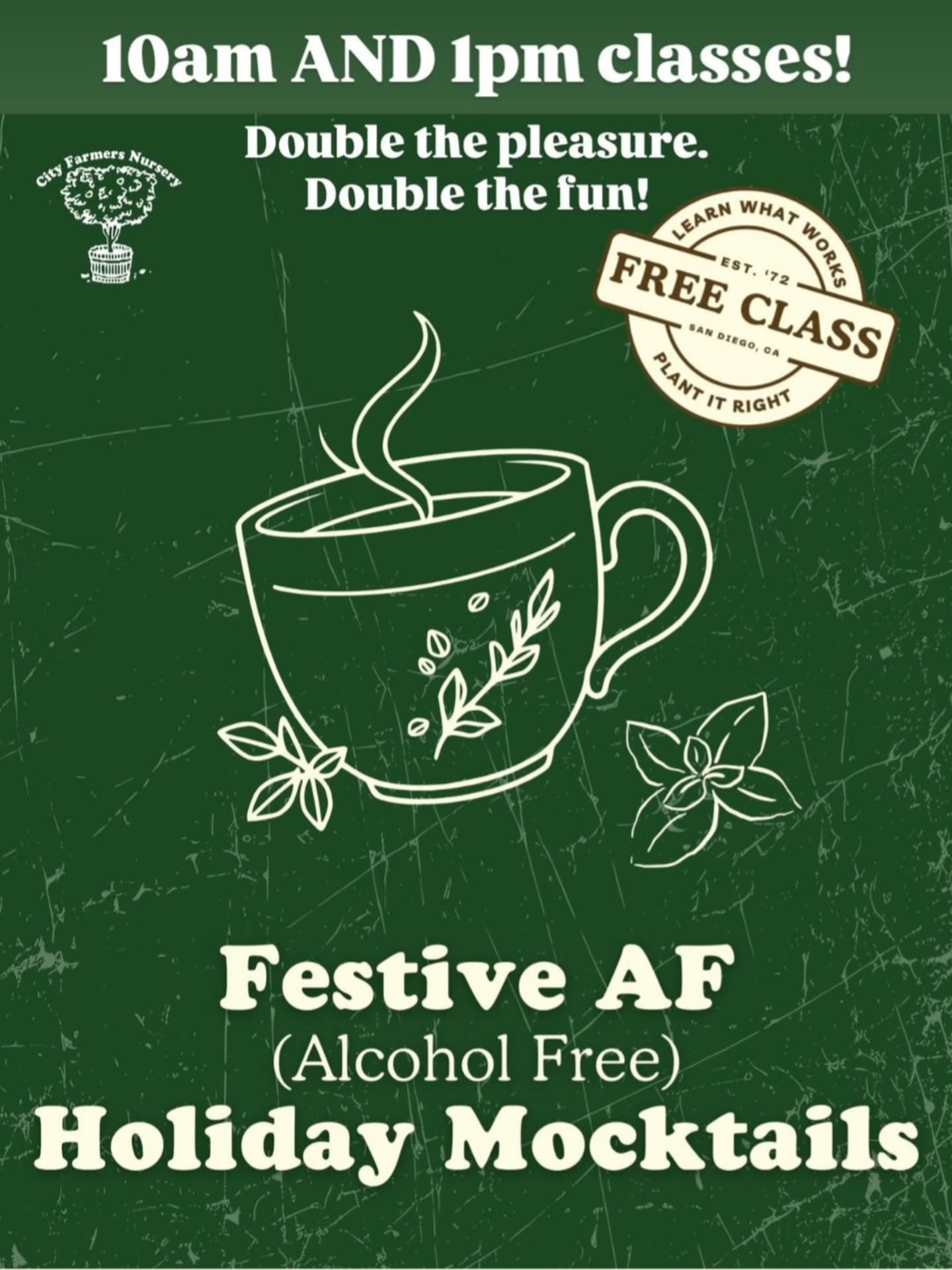 Today, Sunday, Nov 9
🍹🍵 Twin spin with @highervibrationtonics 

10a and encore class at 1p

Join Higher Vibration Tonics at City Farmers for a festive and flavorful class on crafting herb-infused, alcohol-free drinks to elevate your holiday gatheri