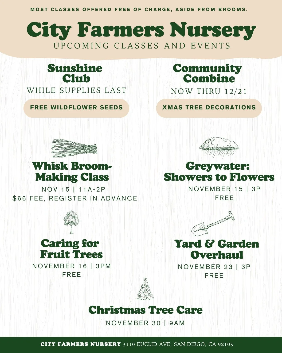 Weather Update!
Saturday's classes are rain or shine and will be held in the shop.

ON Regardless of weather:
Saturday's 11a Whisk Broom Making Class 🧹 - woven broom making with Abner Navarez (advanced ticket purchase required).

Saturday's 3p Greyw