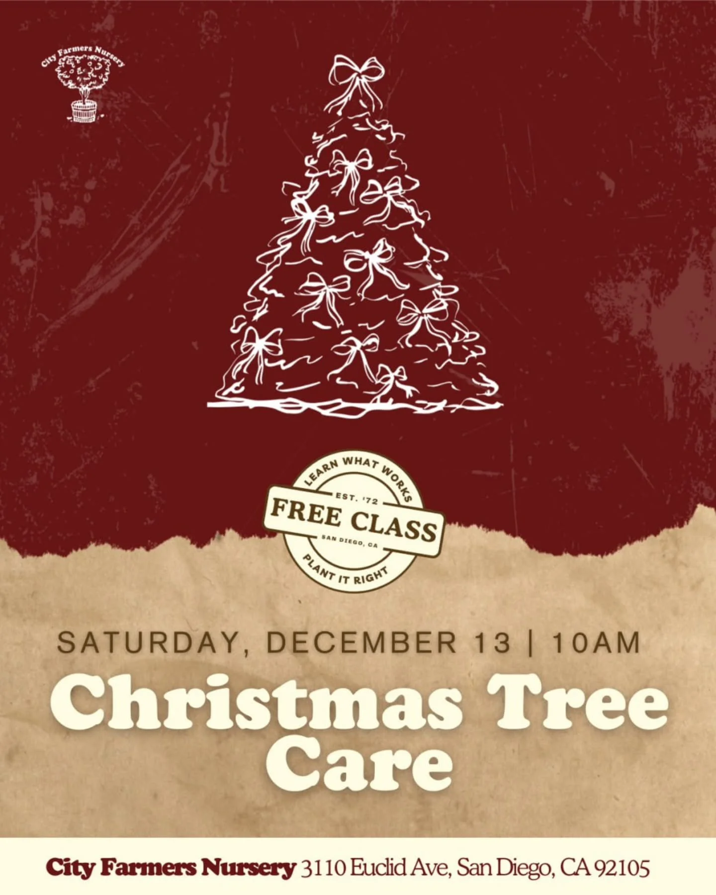 This morning (Saturday) at 10a, come learn about potted trees, extending the life of poinsettias and Christmas cactus, as well as fresh cut tree care.

Free!