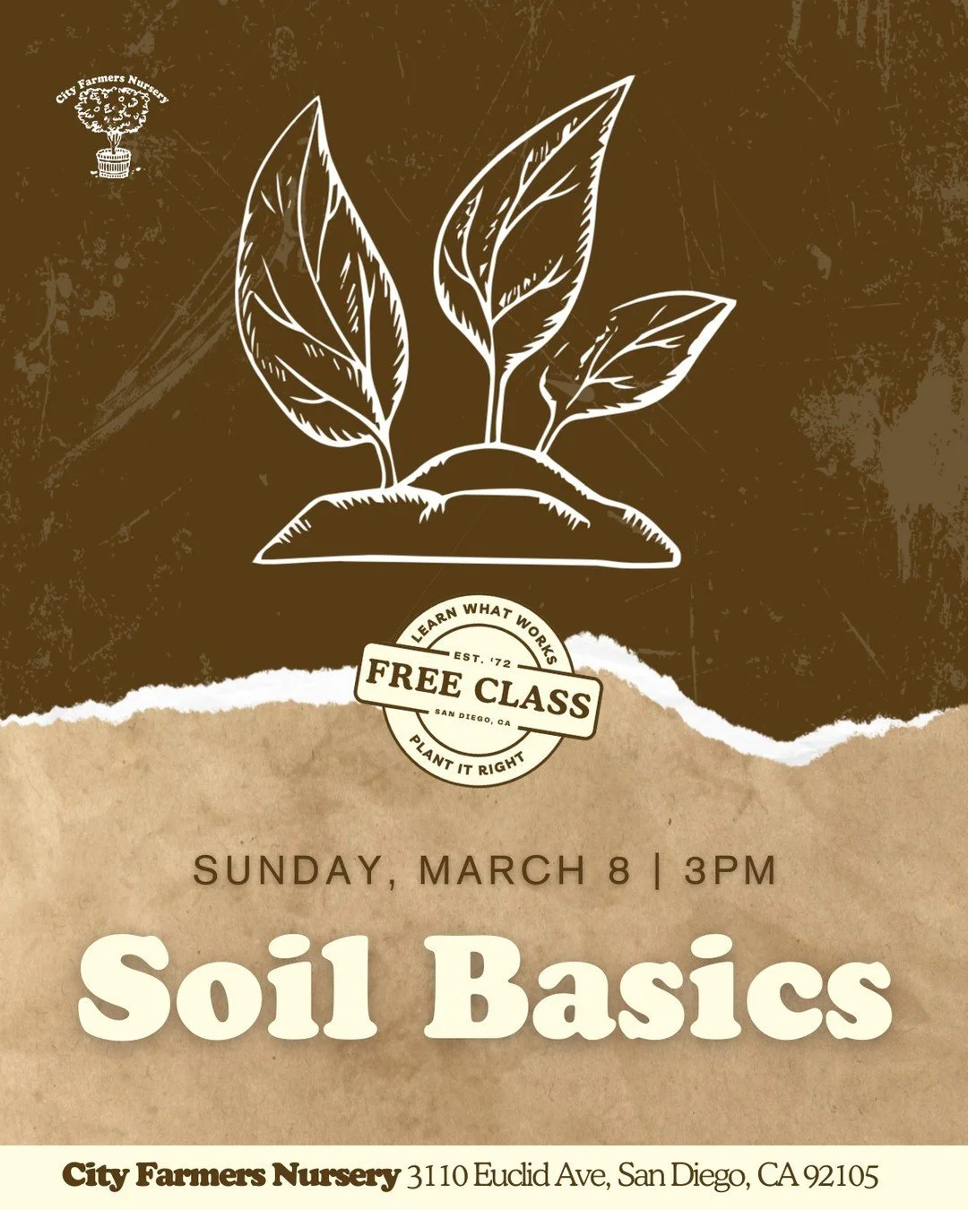 Ever wonder why some gardens just thrive while others never quite get there? 🌿

Nine times out of ten, it comes down to the soil.

Our Soil Basics class on March 8th is designed to give you a real foundation &mdash; not just theory, but practical kn