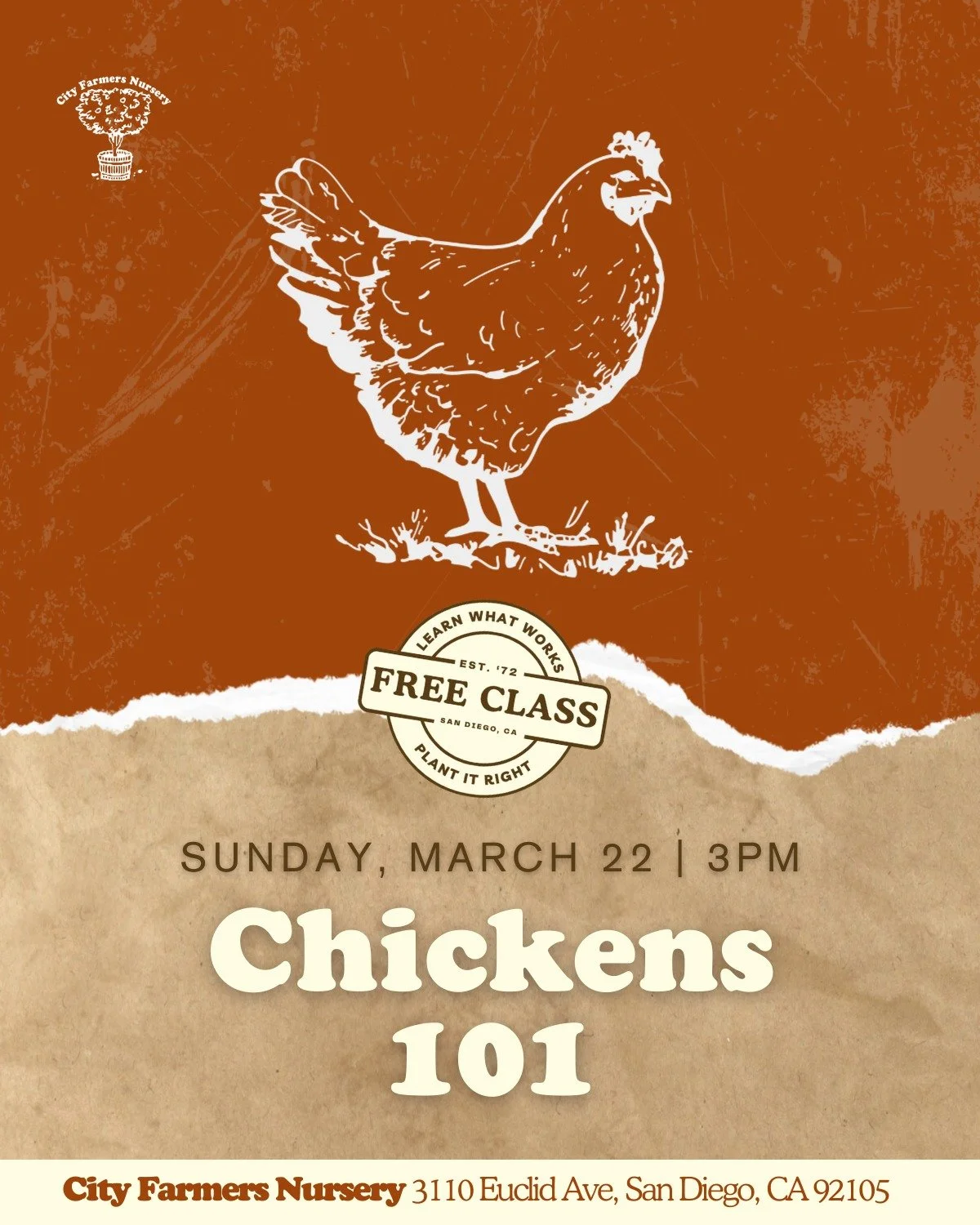 What if your backyard could give you fresh eggs and the best fertilizer for your garden? 🐔

Backyard chickens are one of the most rewarding things you can add to your San Diego home and our Chickens 101 class on Sunday, March 22nd at 3p will walk yo