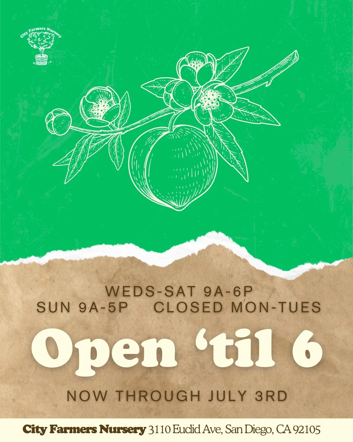 We're loving these spring evenings. Here 'til 6p Weds-Sat, and 'til 5p on Sun. Looking forward to seeing you in soon!