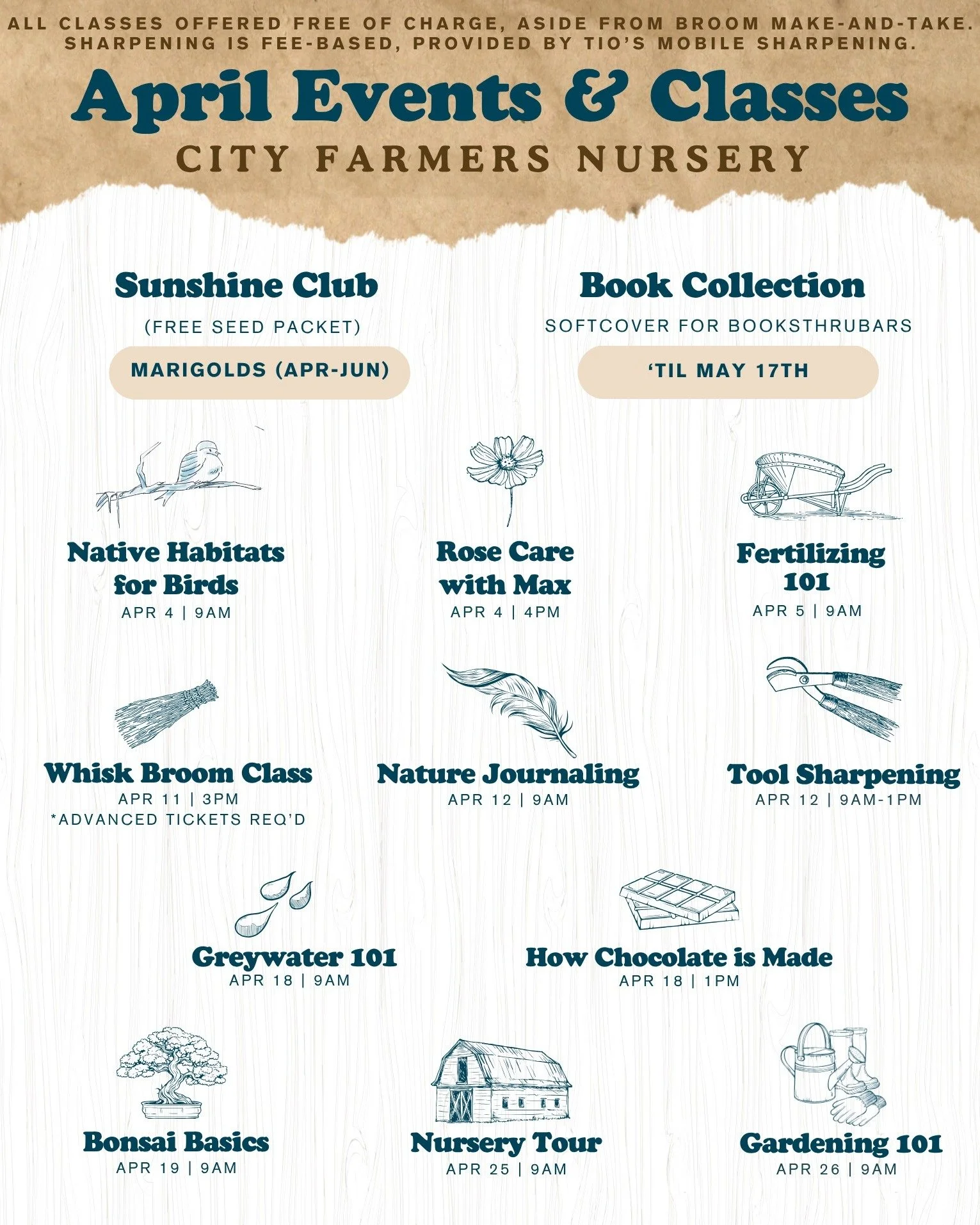 📅 April Calendar Drop! ⌲ Share far and wide! 

Over a dozen events and classes: some feature our in-house team and others feature small businesses owners who share their brilliance with our community!