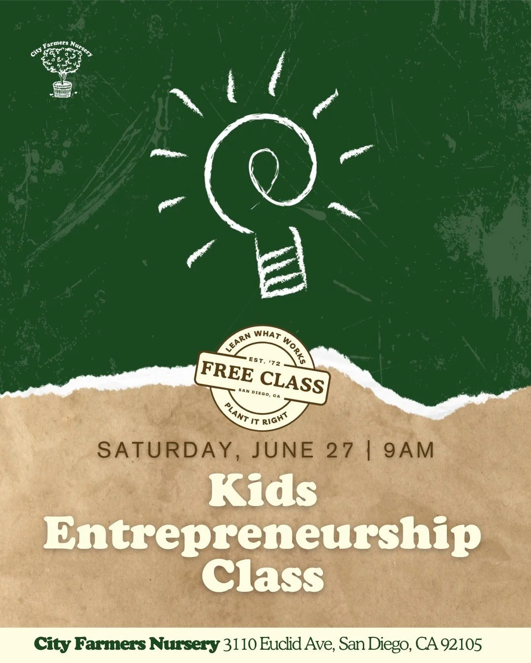 Big ideas start small. Sometimes they start with just a curiosity. 🌻

Bring the kids out Saturday June 27th at 9am for our free Kids Entrepreneurship Class. No registration needed, just be ready to explore!

#CityFarmersSD #KidsEntrepreneurship #Fre