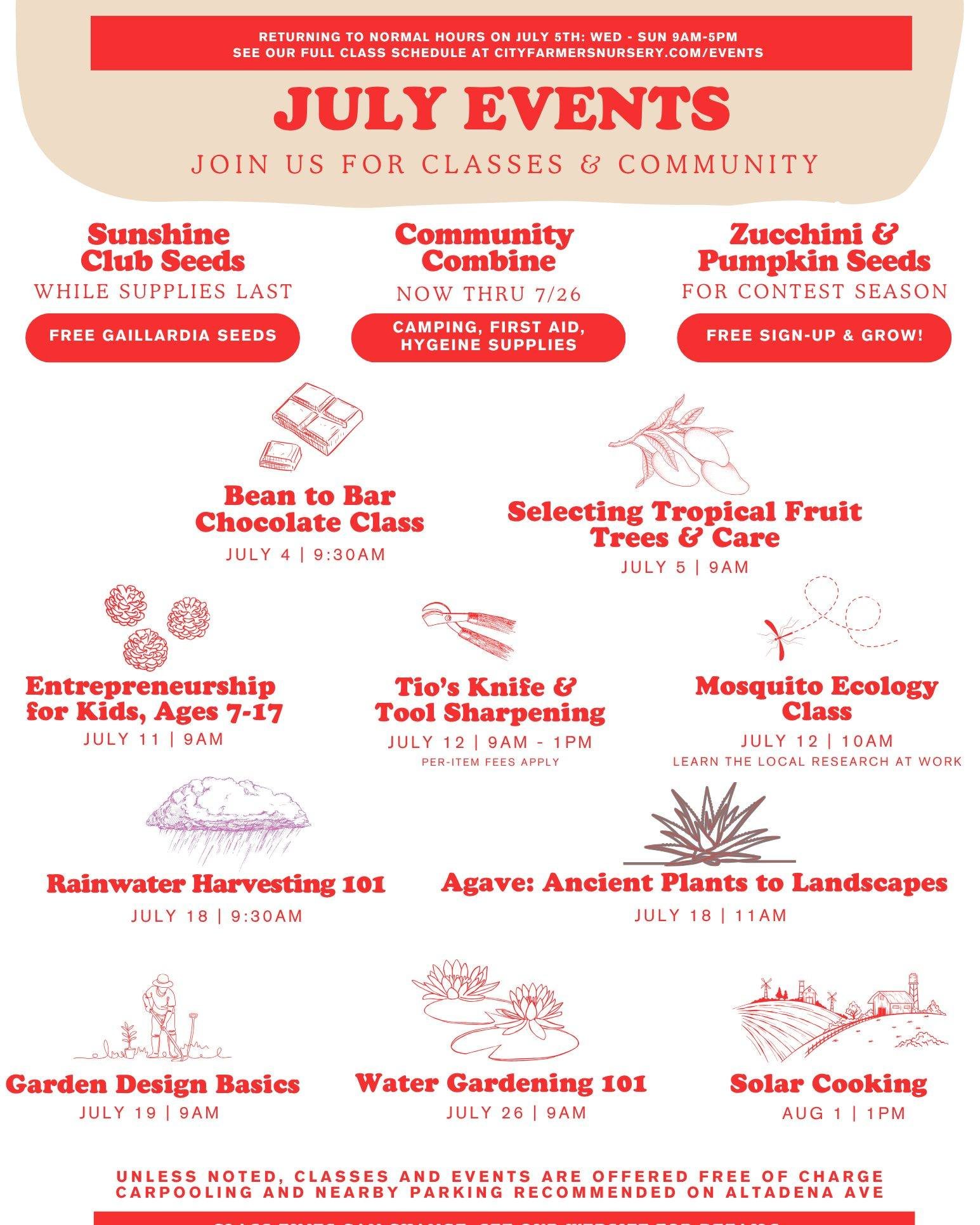 1️⃣1️⃣ FREE ways to receive, give and grow this July!

🗓️ Free classes happen all month long - join us, share the post, or tell a friend! 

New additions include:
- Selecting Tropical Fruit Trees for San Diego 🥭🍌 on 7/5
- Agave: Ancient Plant, Fut