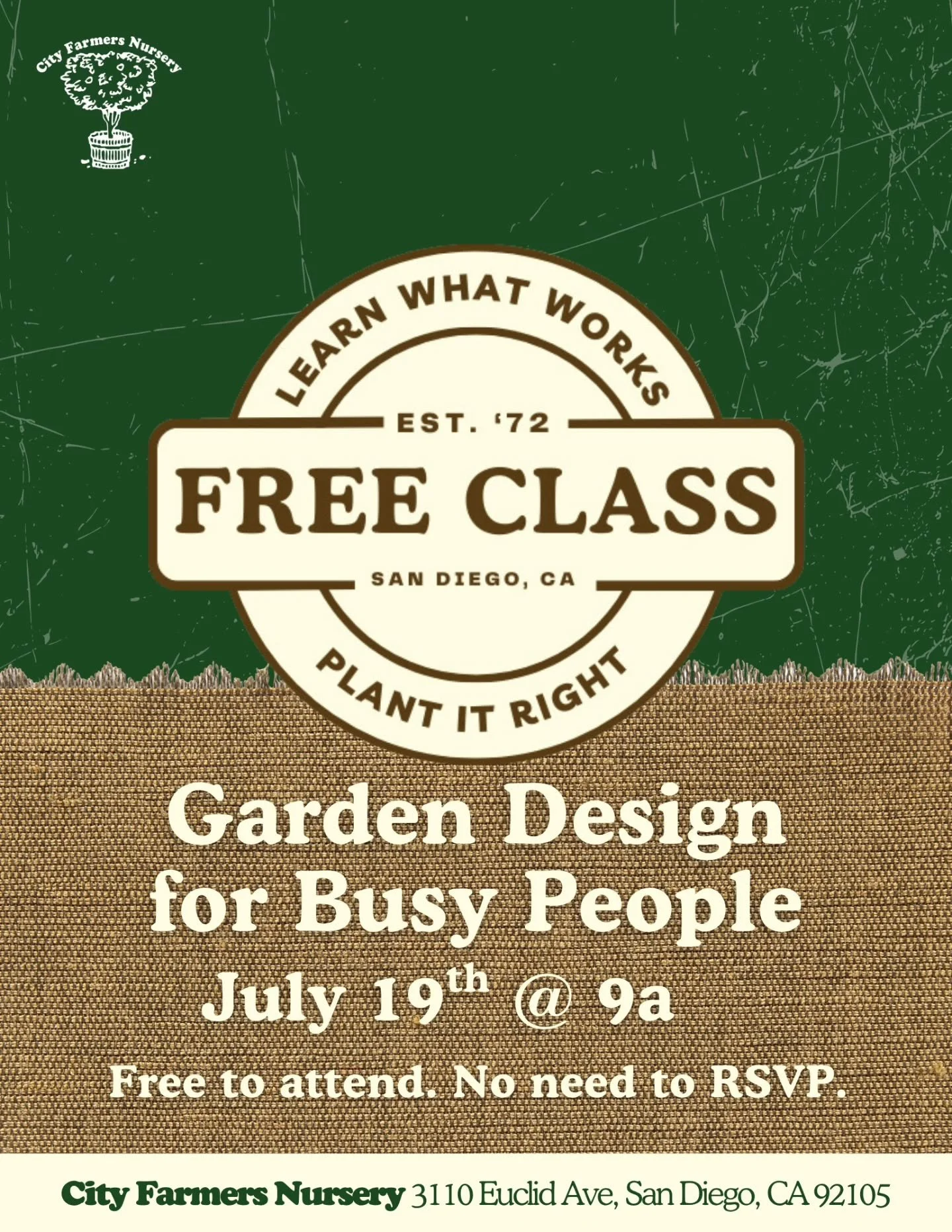 Garden Design for Busy People 🌿🪴
Sunday, July 19, 2026 @9:00 AM

A simple garden can still look great all year, even if you do not have time for constant upkeep. 

This class is for people who want a yard that feels intentional without requiring a 