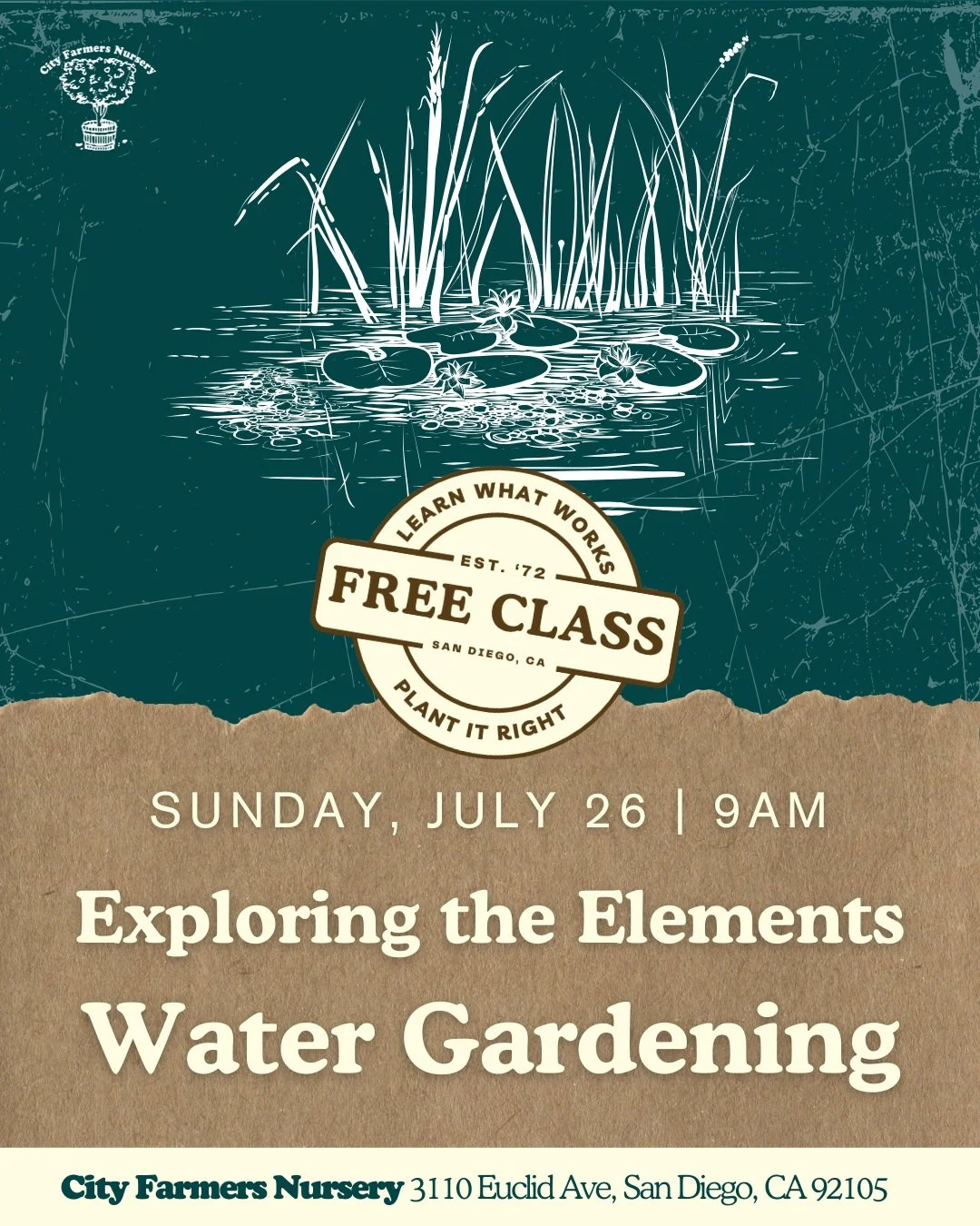 Sunday at 9a, free! Bring movement and calm into your garden with water features and aquatic planting ideas.

Water can add a lot of life to a landscape, but it also needs the right planning and care to stay healthy and attractive.

Learn how to plan
