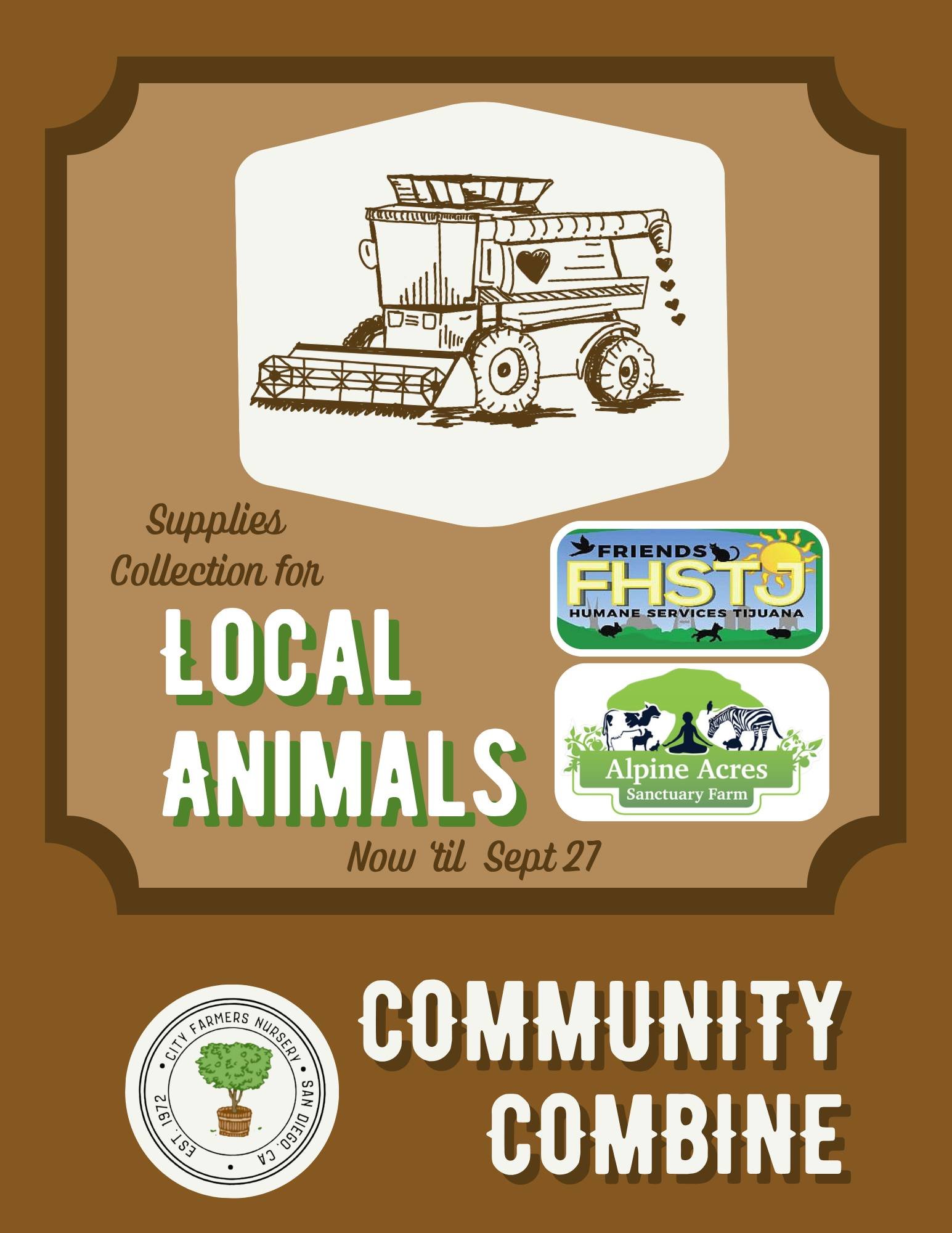 🚜 Our next Community Combine is officially OPEN!

This time we're running a dual-collection for two local animal causes: Alpine Acres Sanctuary Farm @alpineacressanctuaryfarm  and Friends of Humane Services of Tijuana @friends_of_hstj 

We're gather
