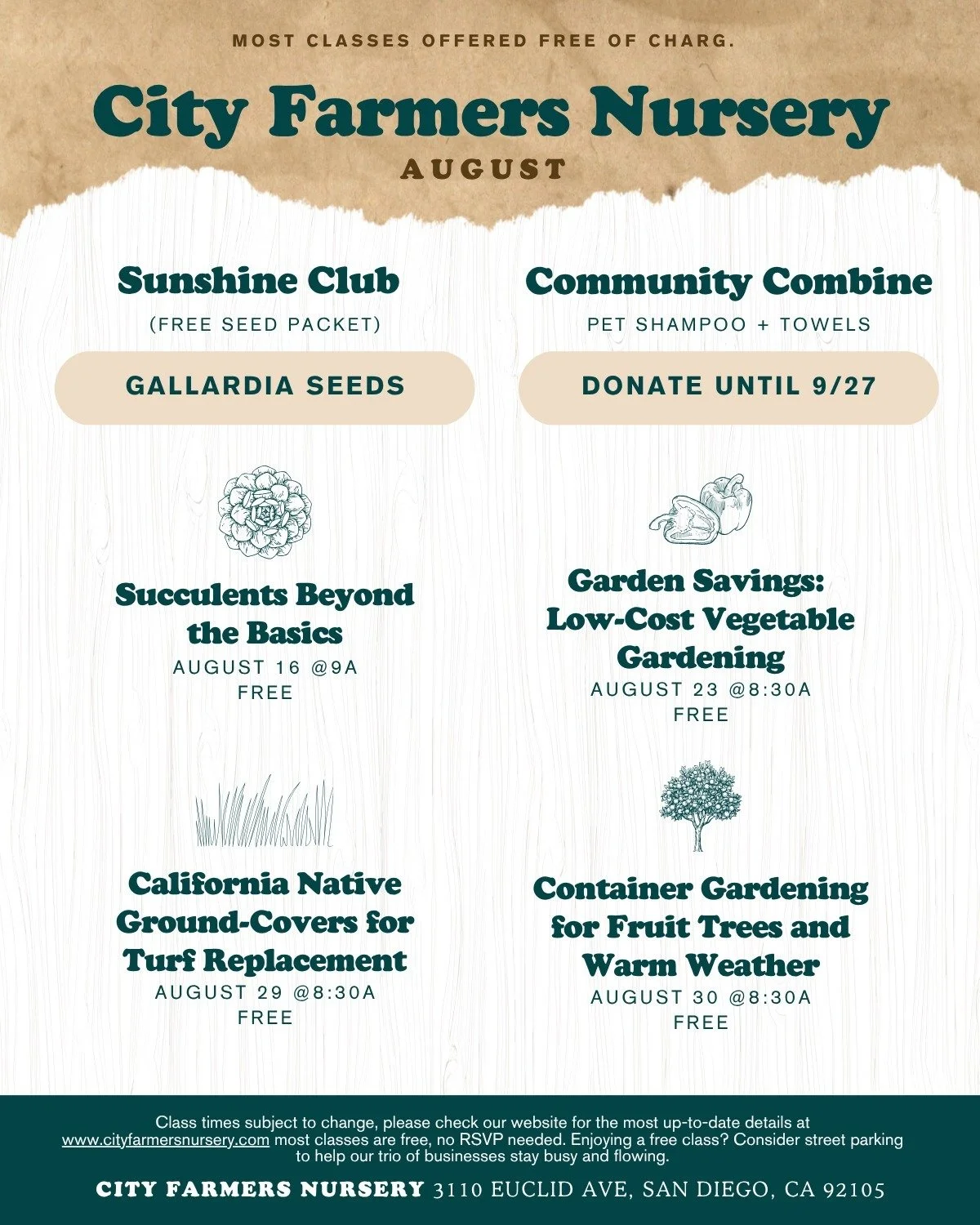 August brings us so many free ways to grow, gather, and give!

We're doubling down on the earth, and our ways to connect to it, and each-other.

Please share far and wide - you never know who needs a visit to our grounds for the first time, or the fi
