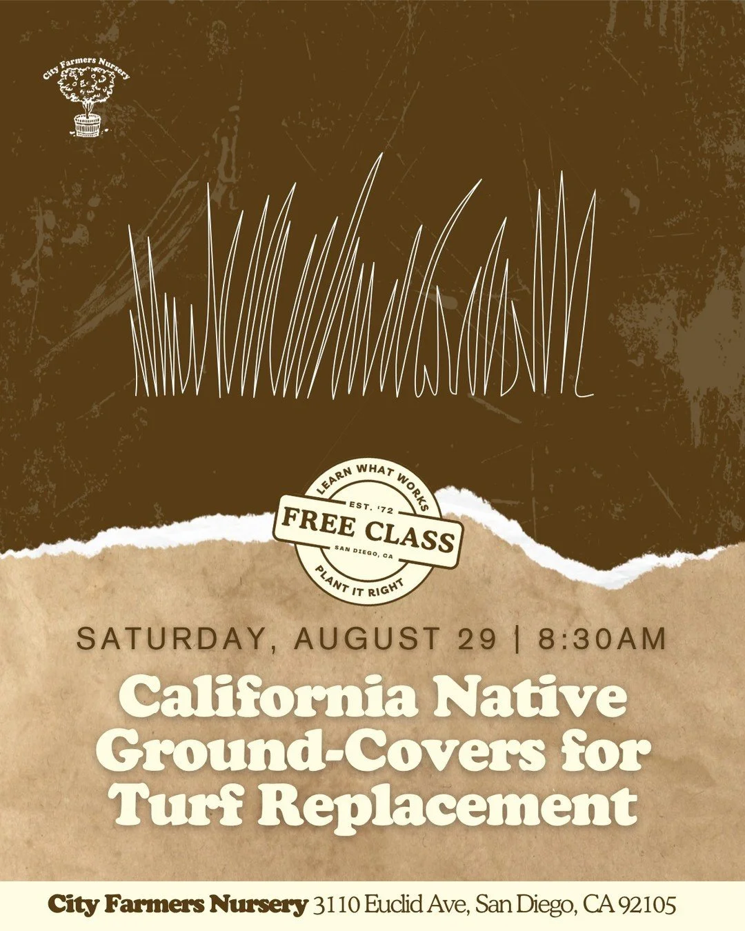Two free classes, one weekend, and two of the most practical topics we cover all year. 🌿

Join us at the nursery for back to back sessions to close out August strong.

Friday August 29th at 8:30am is our California Native Groundcovers for Turf Repla