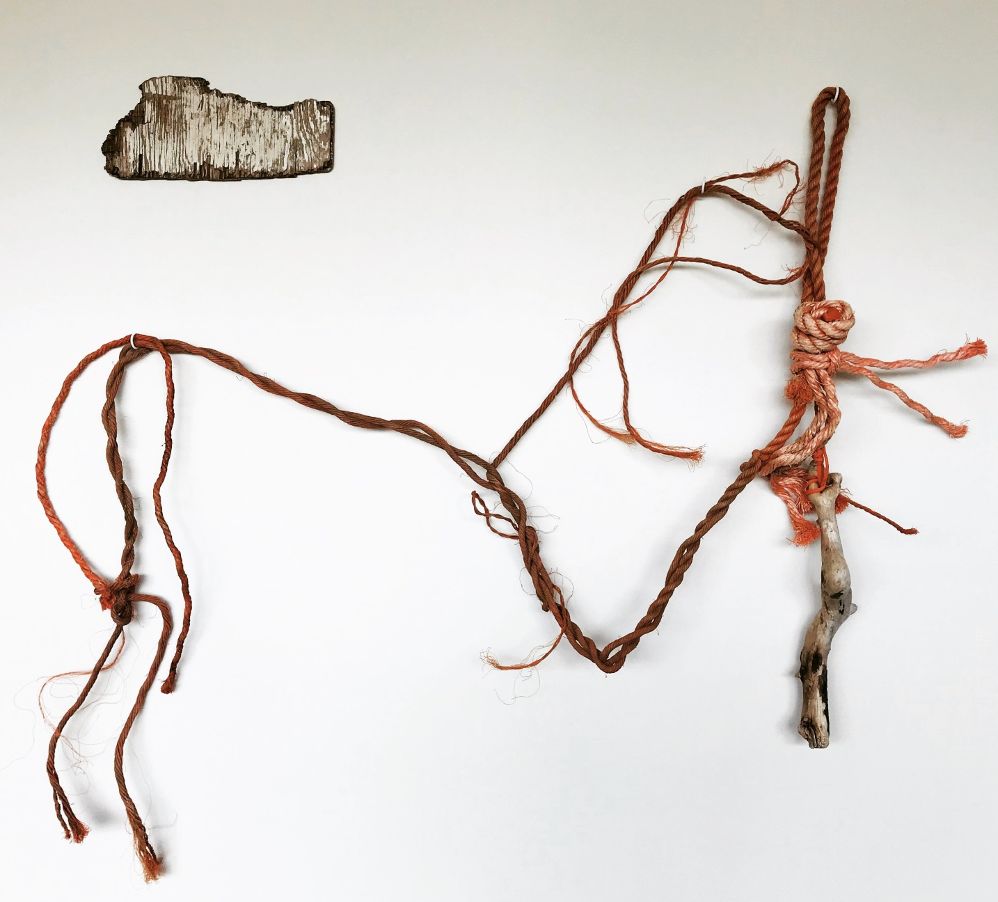 Composition 1, sewn found rope and driftwood, 36″x36″x3.5″ 2018