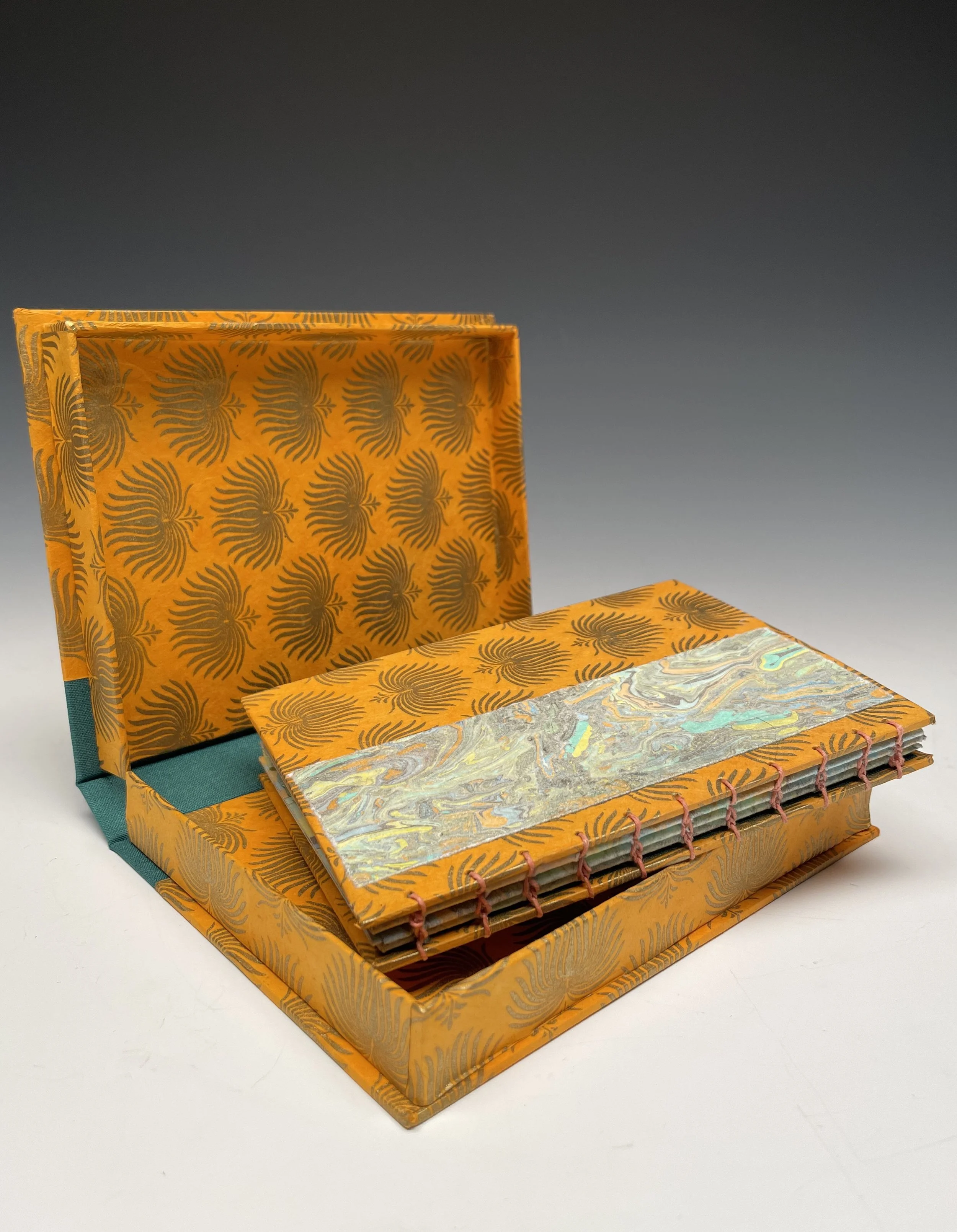 Coptic Bound Book with Suminagashi Marbled Pages and Clamshell Casing, 6 1/2" x 5"x 3/4"
(Interior 2) (Private Collection)