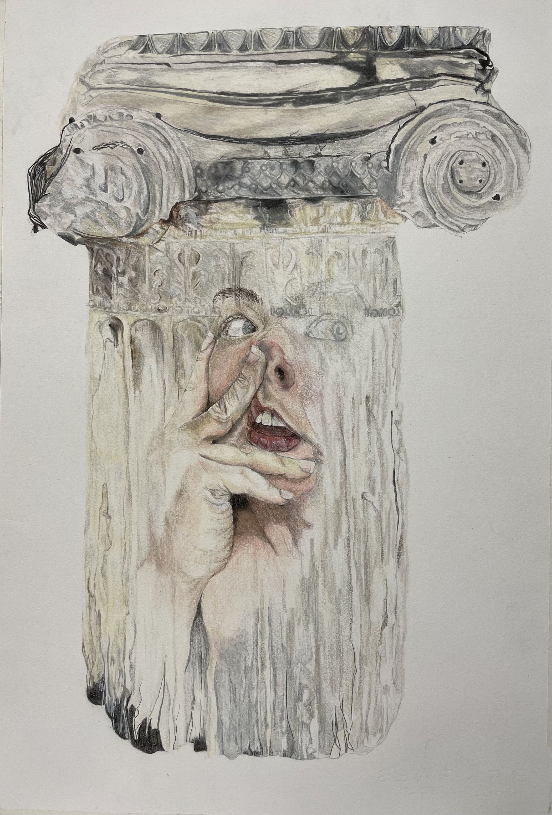 Steady the Fool, Colored Pencil and Graphite on RIVES BFK, 15x22, 2021 (Private Collection)