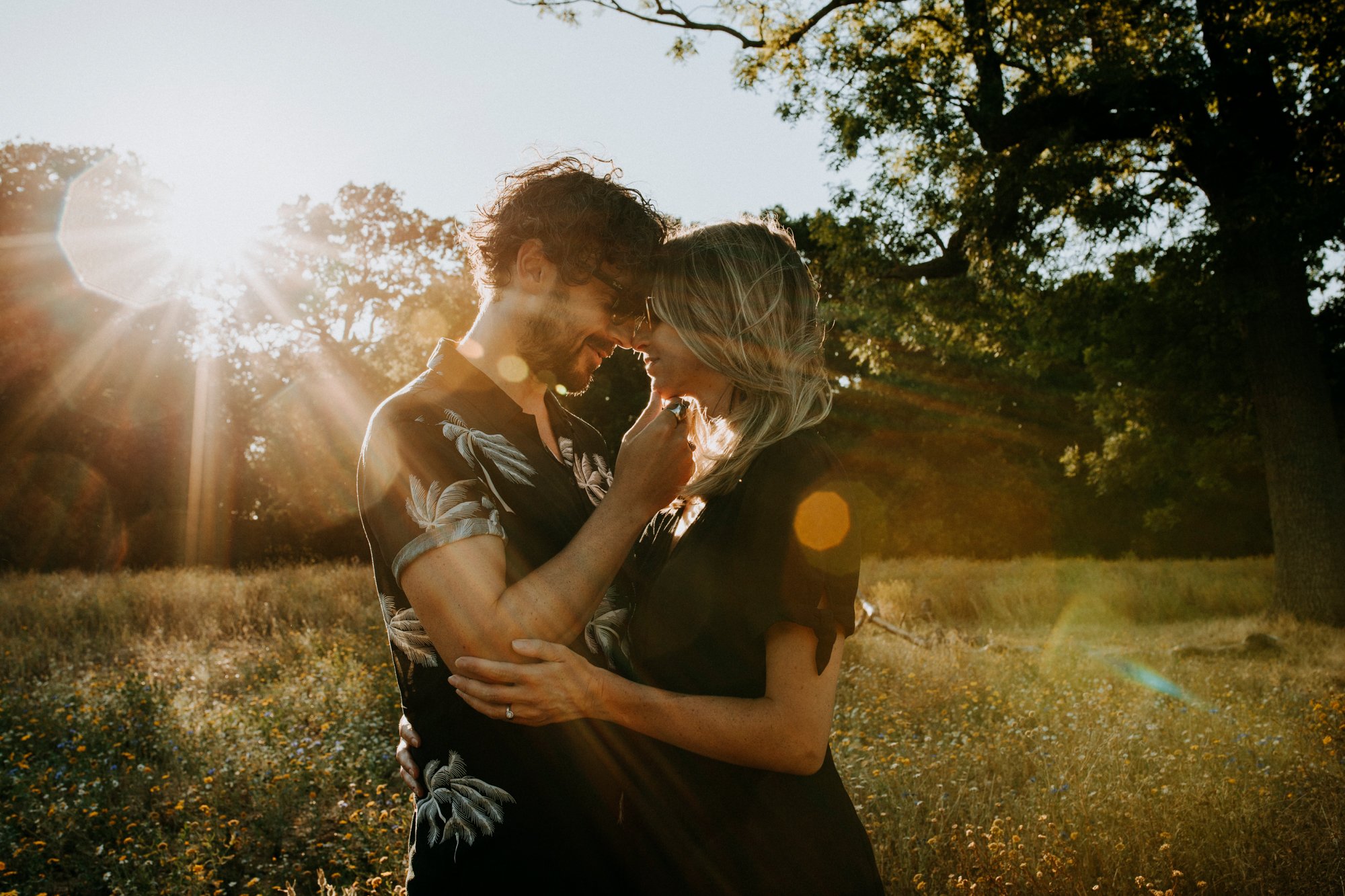 An engaged couple in Beckenham Place Park, Bromley.