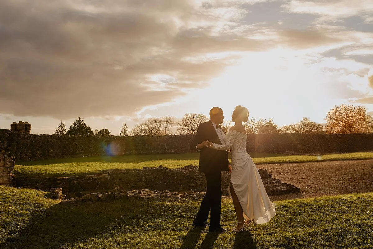 Farnham Castle wedding photo, couple dancing on the castle keep