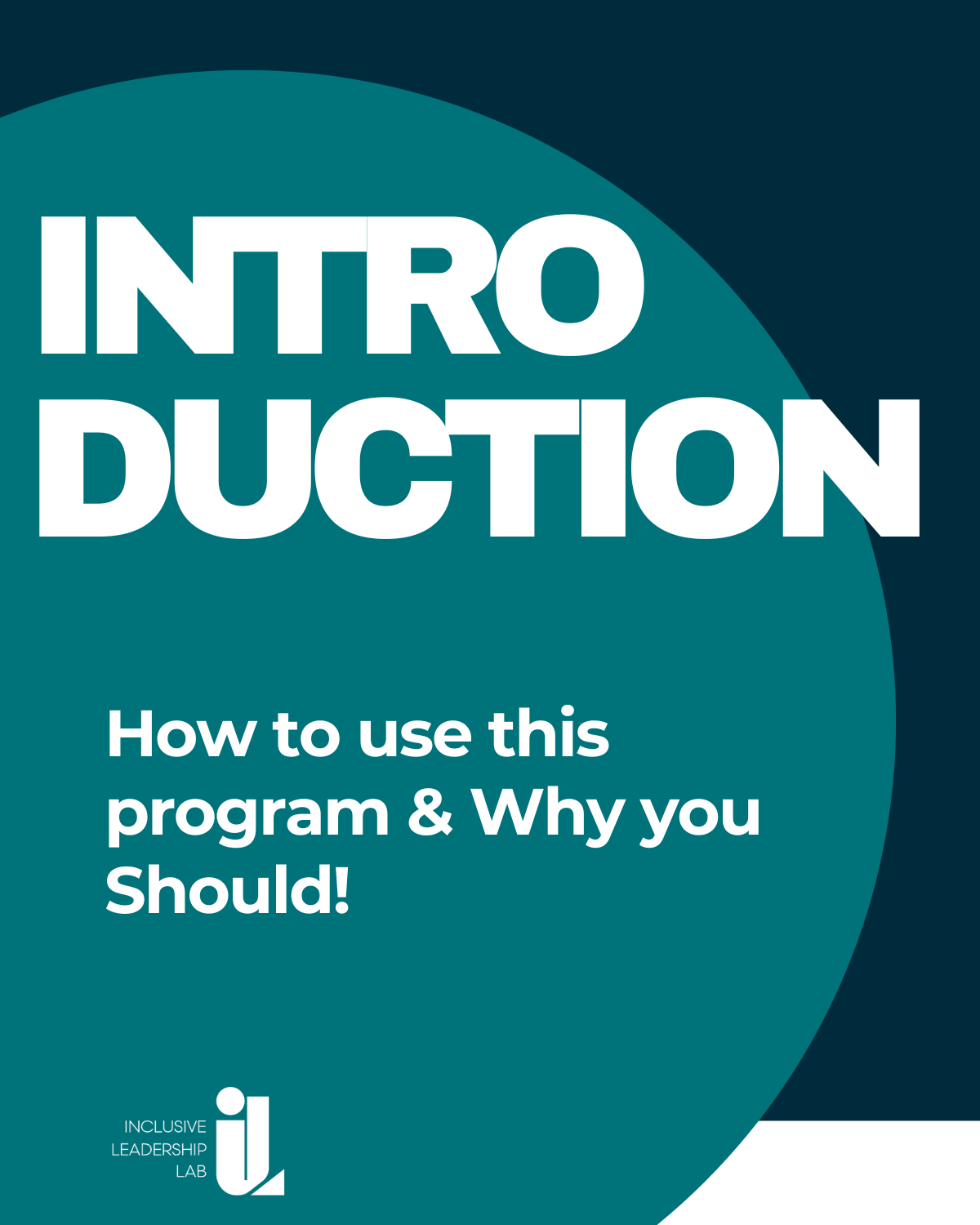 Image that reads: Introduction: How to use this program and why you should with Inclusive leadership lab logo in shades of blue