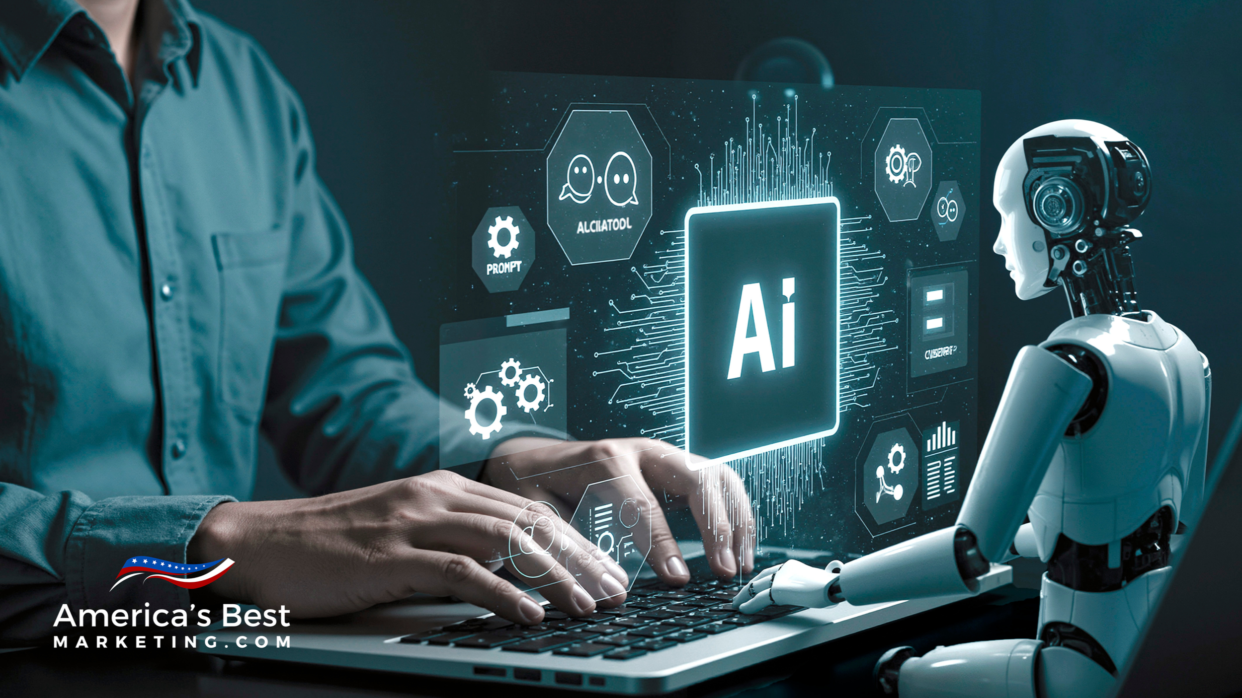 Real estate agent desk with laptop phone notes and AI icons that represent a streamlined digital workflow