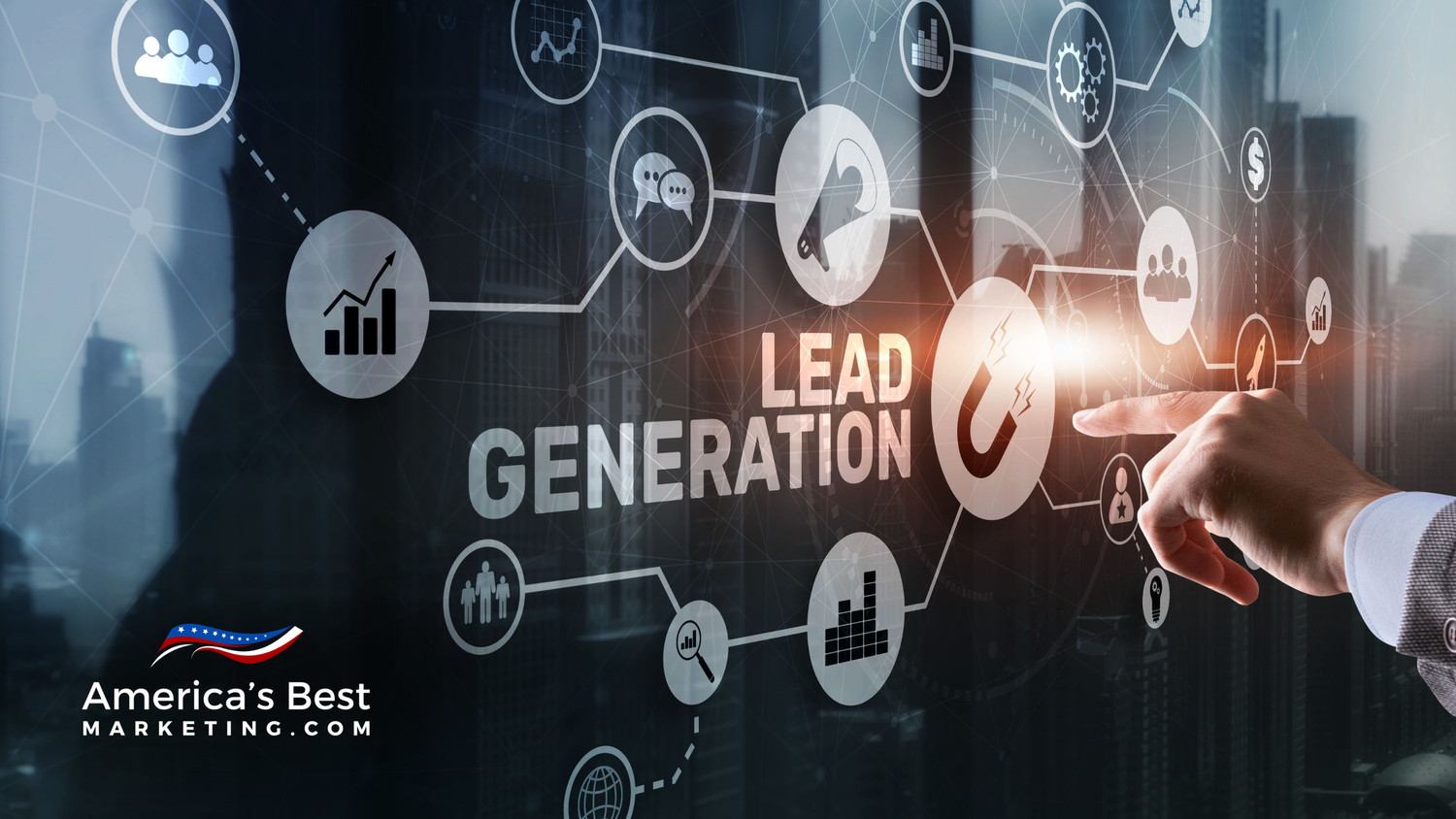 Dashboard style layout that blends home icons, ad panels, search results, and a real estate agent managing leads