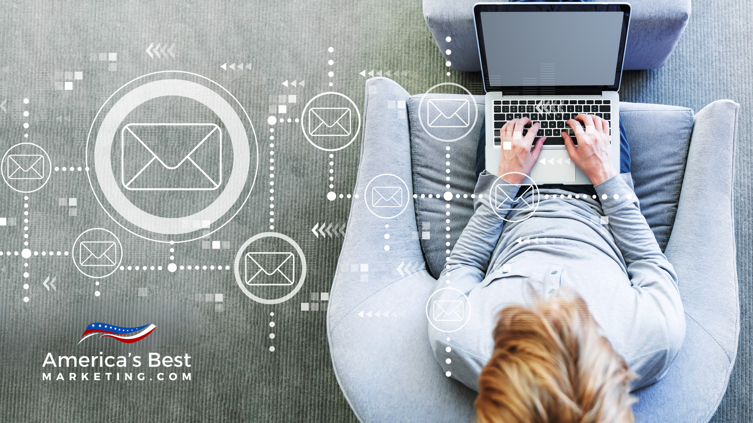 Dashboard style illustration with email icons timers and house outlines that represent automated lead nurture