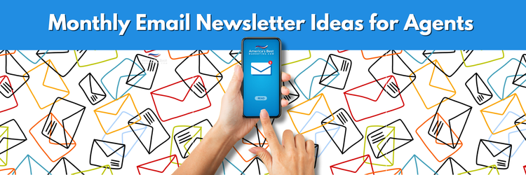 Monthly email newsletter ideas displayed as a list and calendar-style content graphic