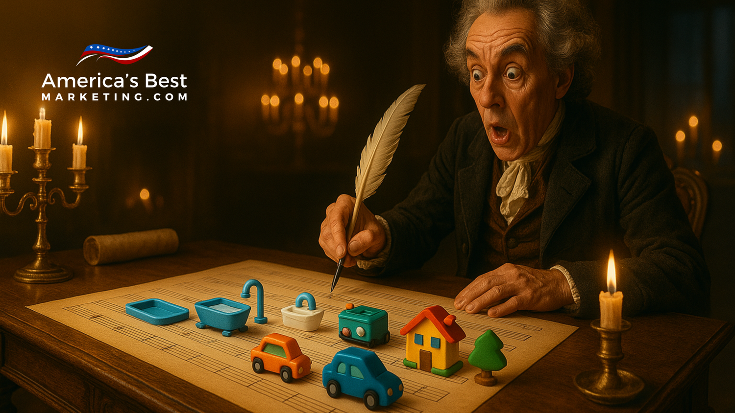 Header graphic for property description copywriting with document style layout and small house icons