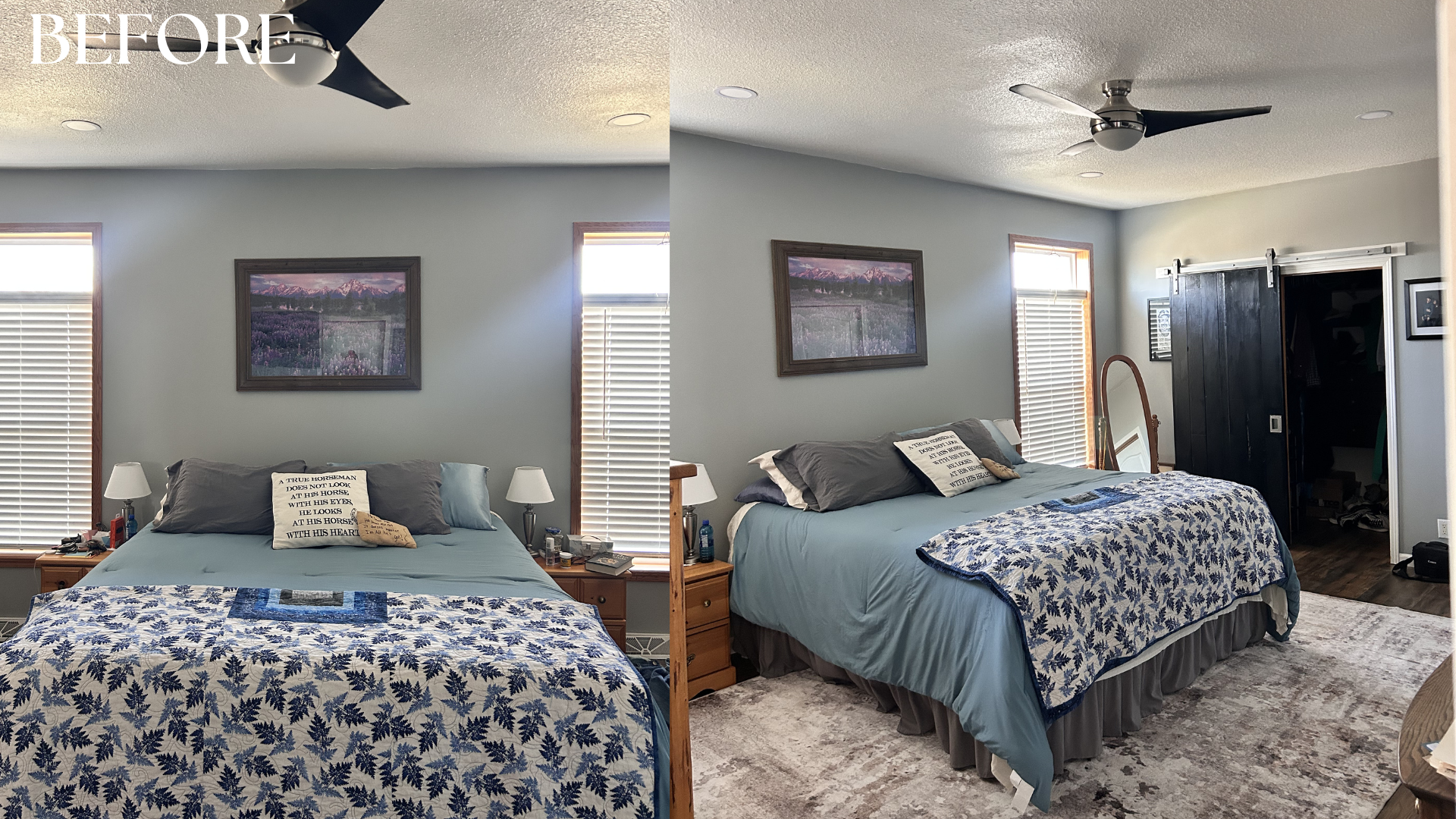 The goal of this transformation was to give the client's a mountain retreat experience in their own home. Additionally, the black barn door being the focal point of the space was a major issue for the client.