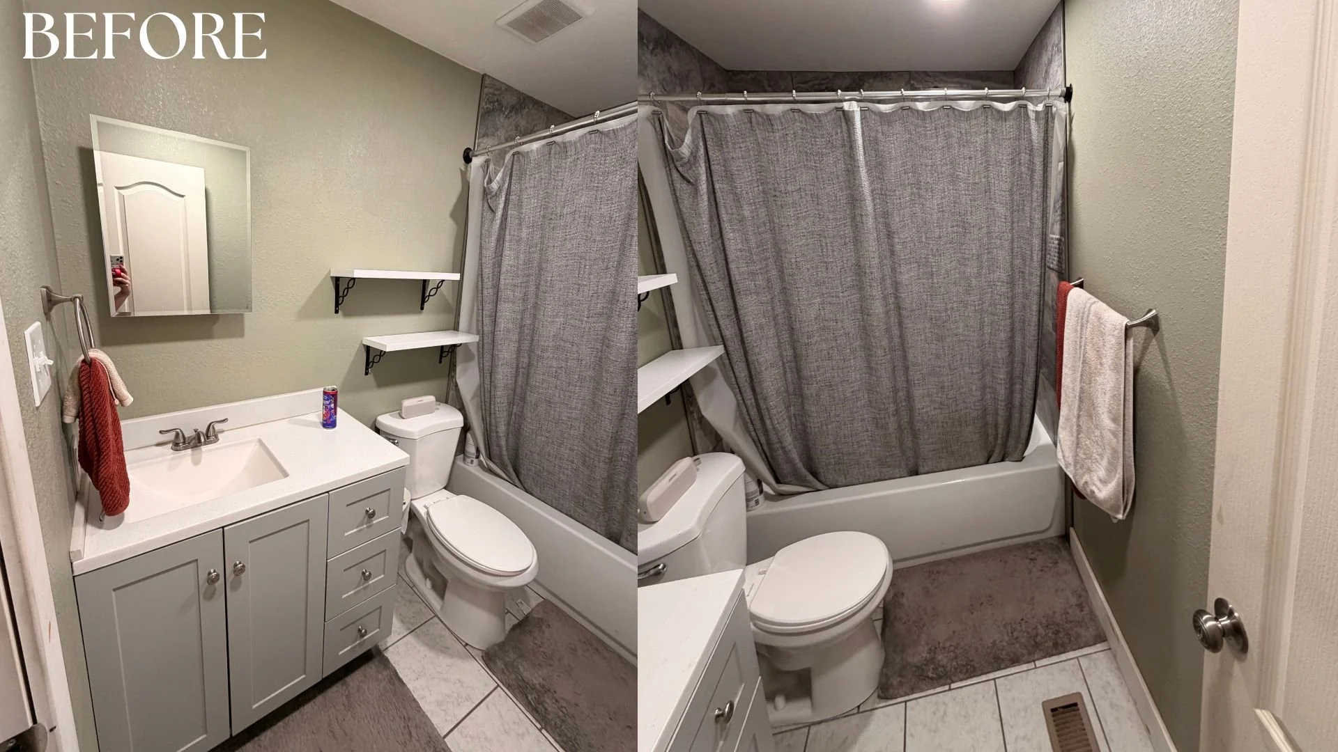 The goal of this transformation was to add impact and some glamor to a small, highly utilized space while keeping to a budget of $200. The before of the space is functional but it lacked the ideal style and mood of the client's home.